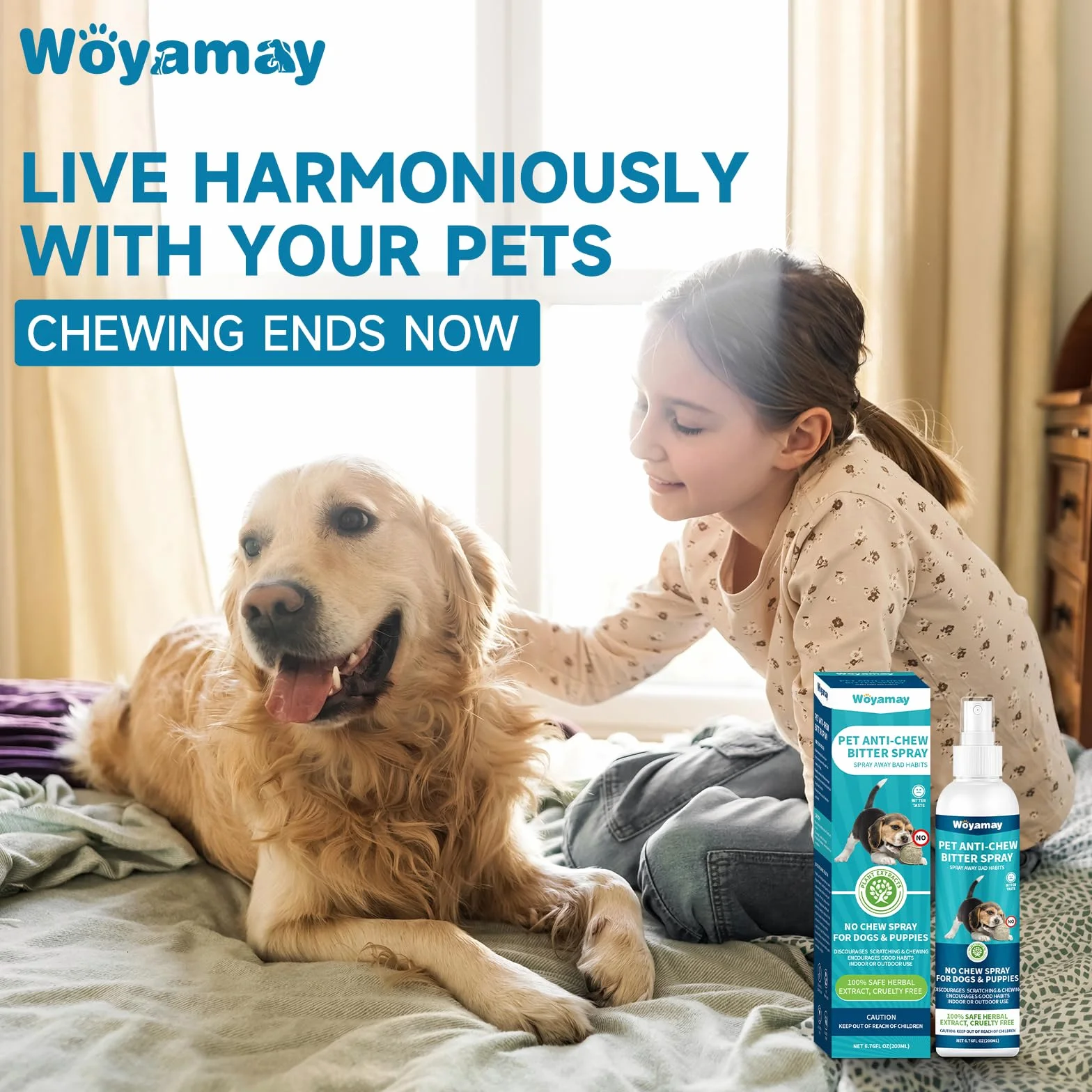 Woyamay Disabituante per Cani Spray, 200ml Repellente per Cani, Dissuasore per Cani, Cani Spray Amaro Spray, Spray Addestrativo Disabituante Gatti, Previene la Masticazione e la Leccatura di Mobili