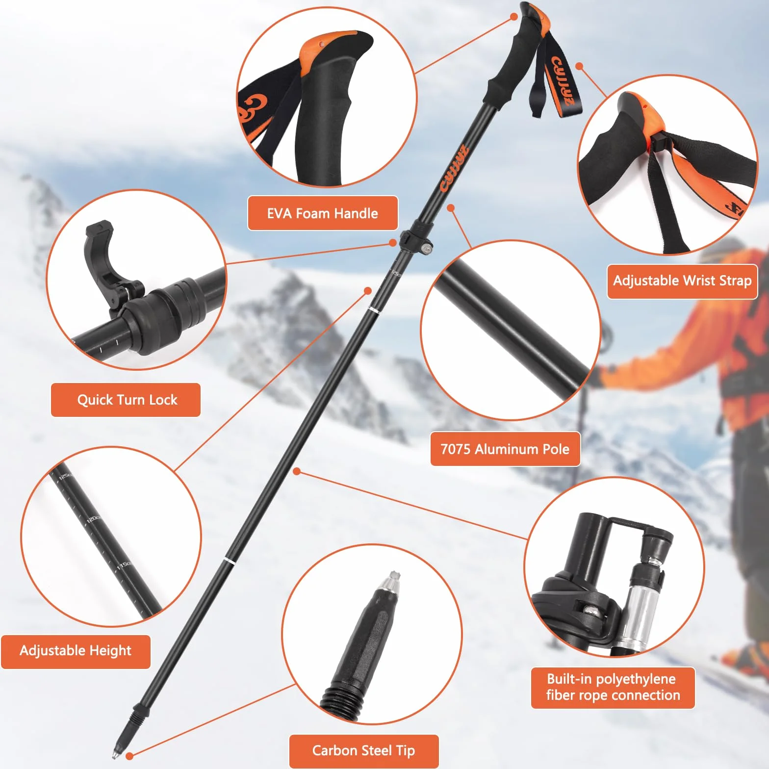 Bastoni Trekking Pieghevoli 2Pcs 7075 Alluminio 108-135 cm Regolabile per Escursionismo