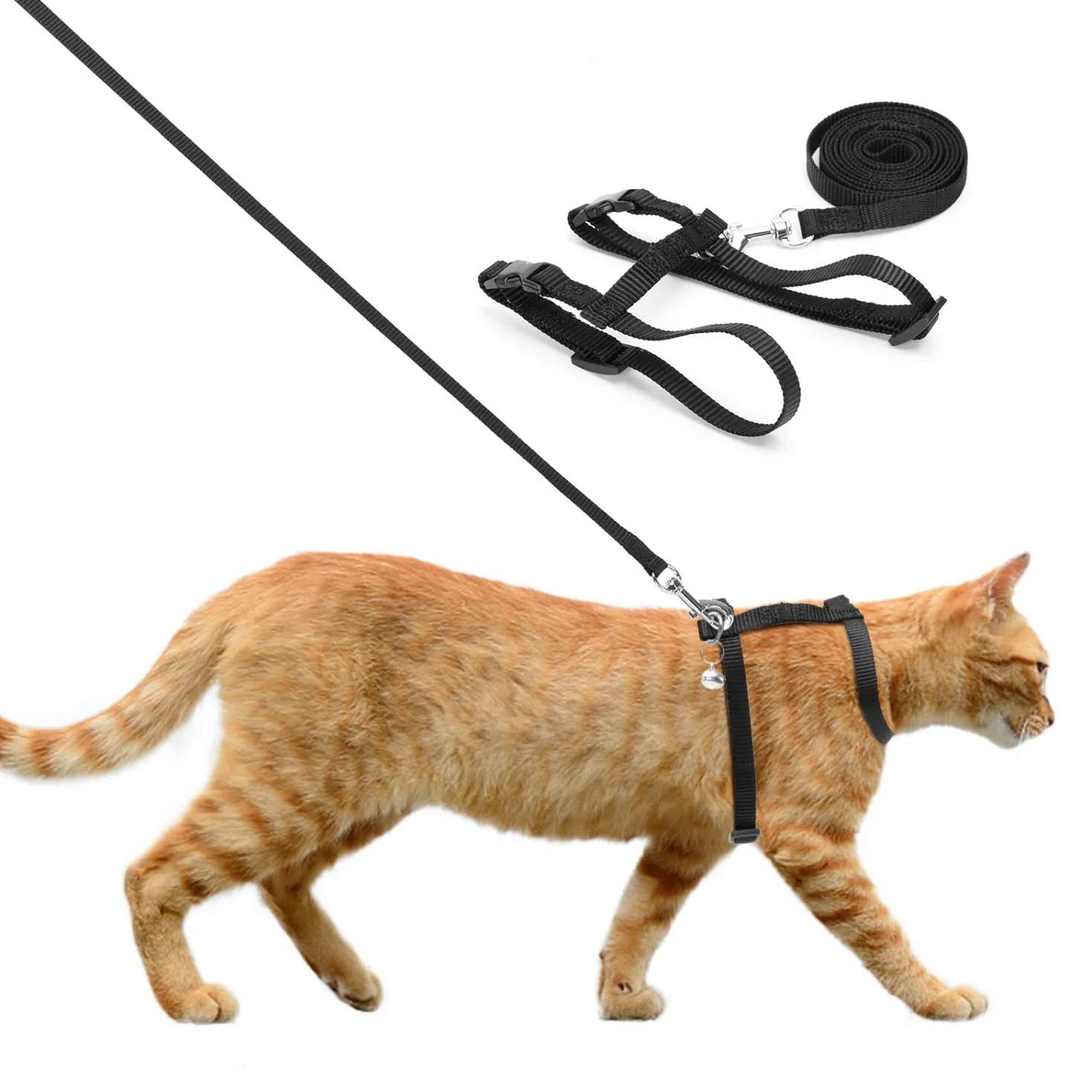 Nobleza Pettorina per Gatti con Guinzaglio Integrato, Imbracatura Regolabile per Gatti Piccoli e Cuccioli, Nero, Size W1.0*L120cm