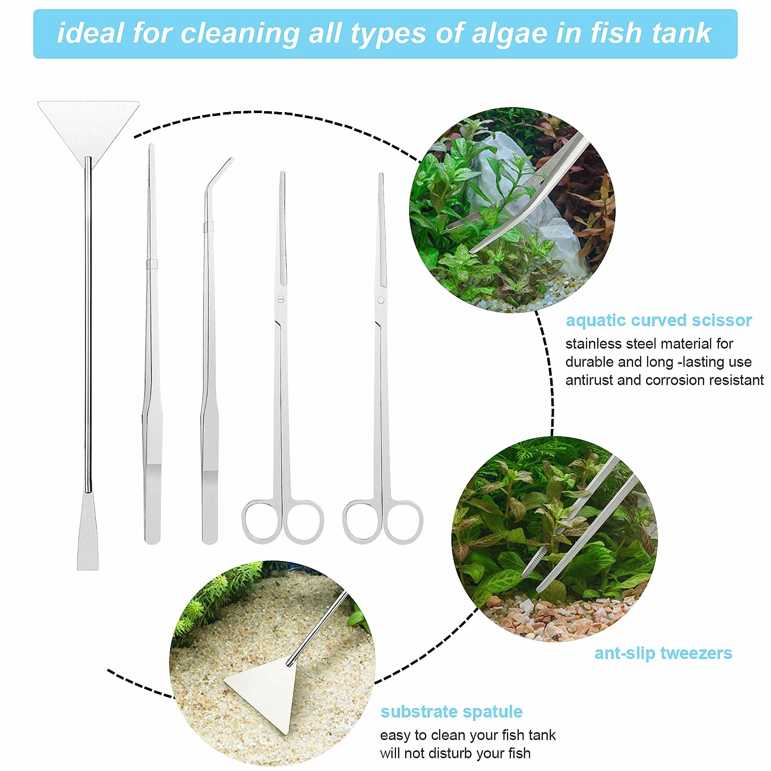 Czemo Serbatoio per Pesci d'acquario in Acciaio Inossidabile Forbici Pinze Spatola Aquascaping Attrezzi per Fish Tank Piante