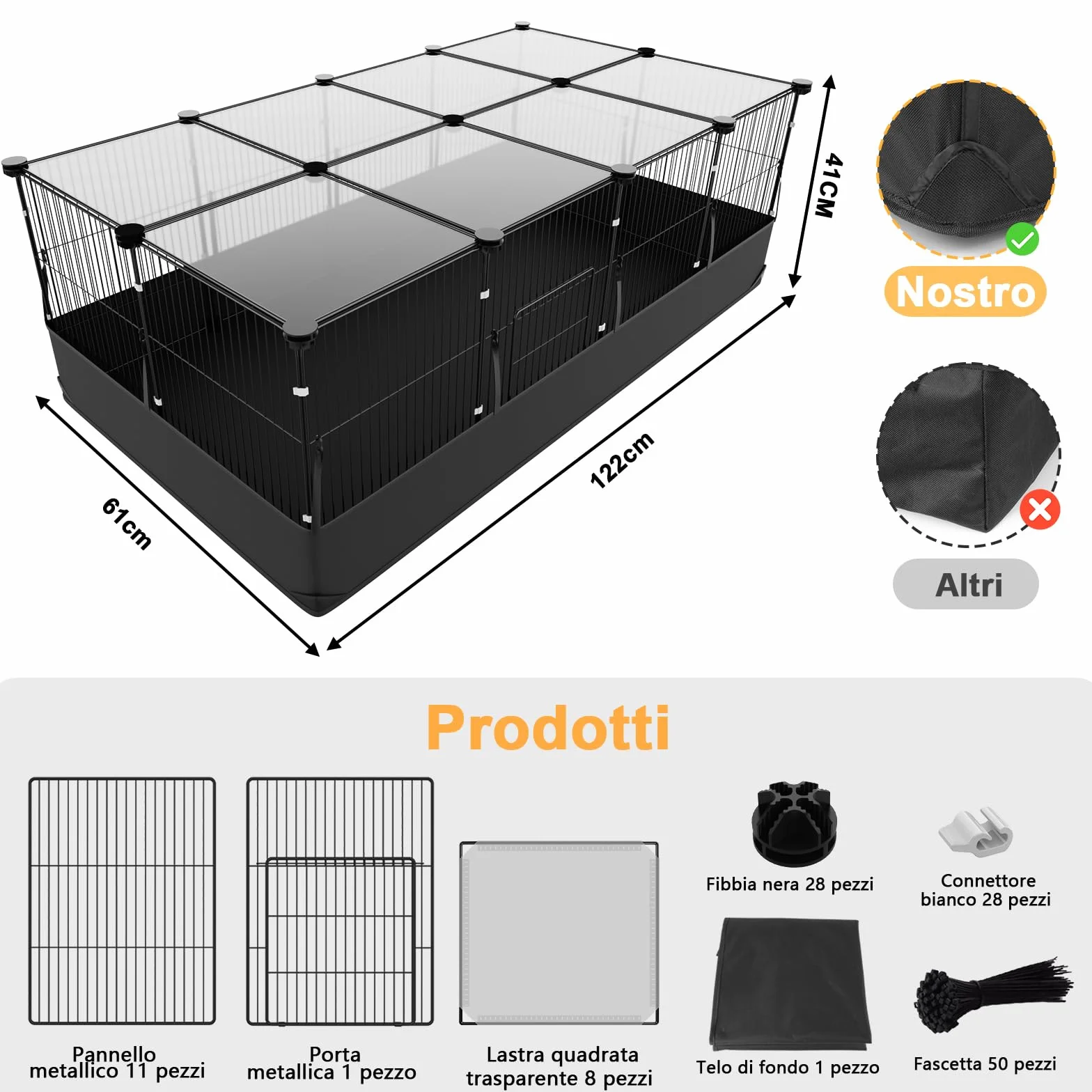 Gabbia per Conigli Aystkniet, 122 cm x 60 cm x 40 cm Recinto per Porcellini D’India con Copertura Superiore e Fondo Impermeabile, Spazio per Piccoli Animali Come Criceti, Tartarughe, Ricci