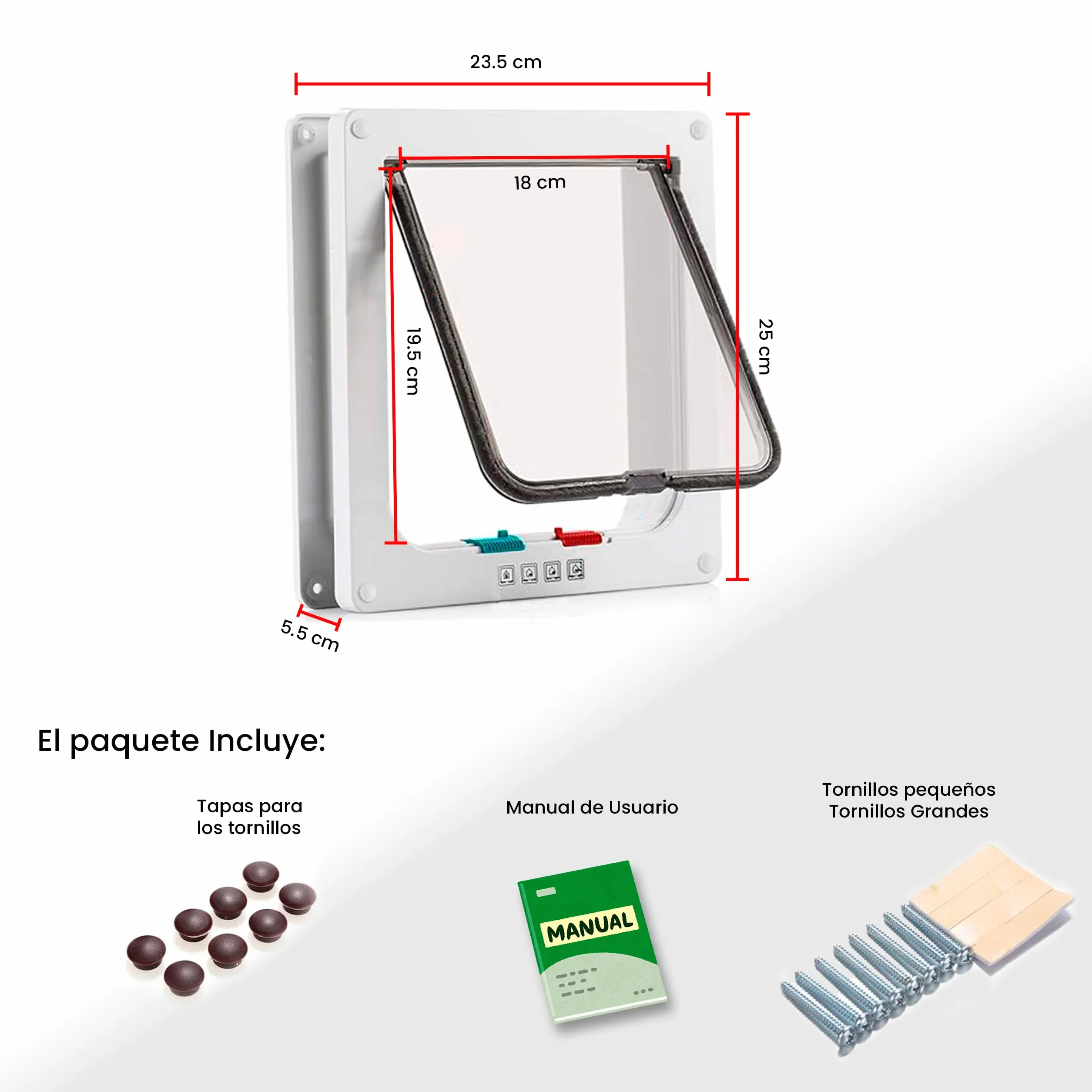 PEVLA Gattaiola con Chiusura Magnetica a 4 Vie - Porticina per Gatti e Cani (25*23.5*5.5-Bian)