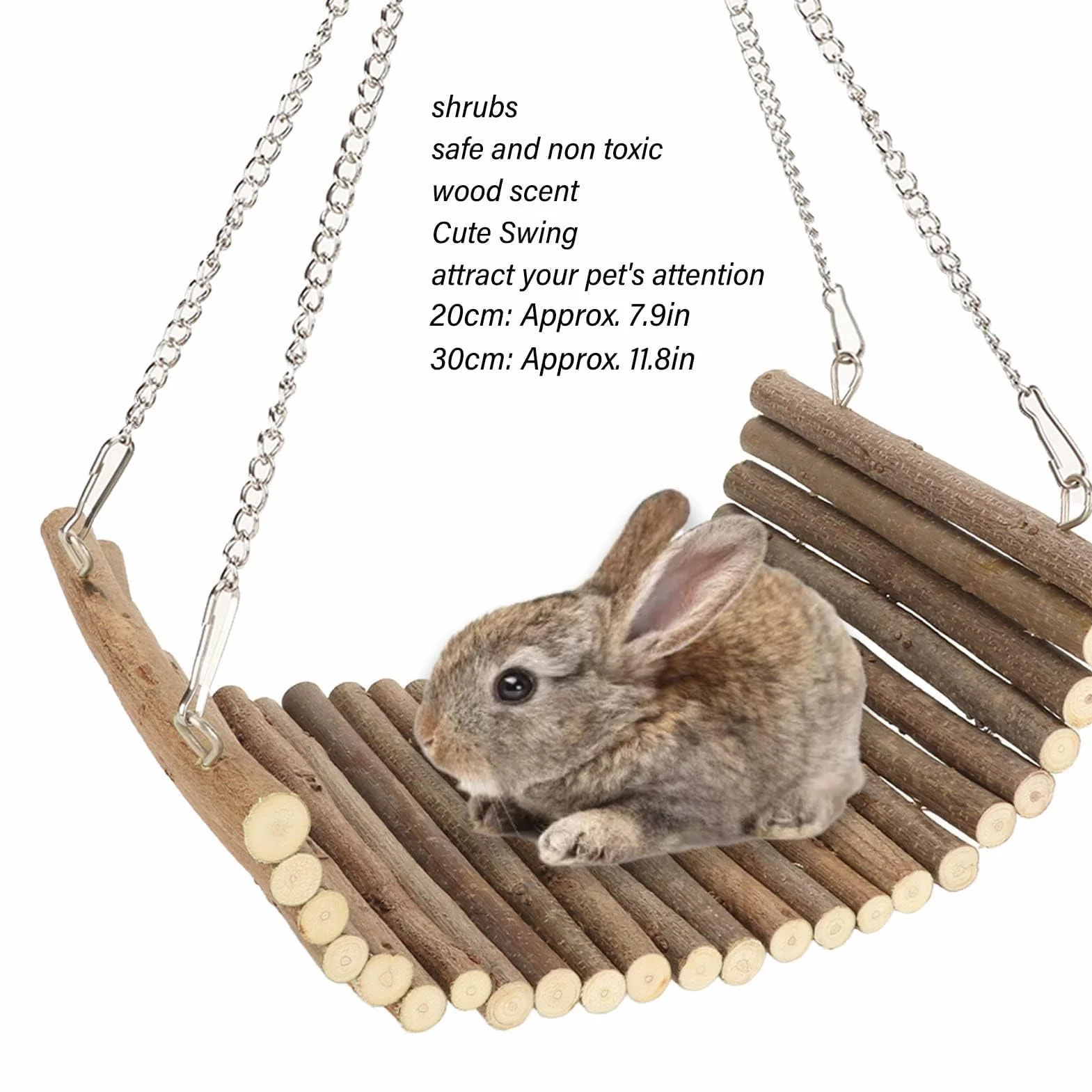 Amaca Sospesa per Piccoli Animali in Legno 20x30 cm per Criceti Cincillà Scoiattoli Conigli Uccelli