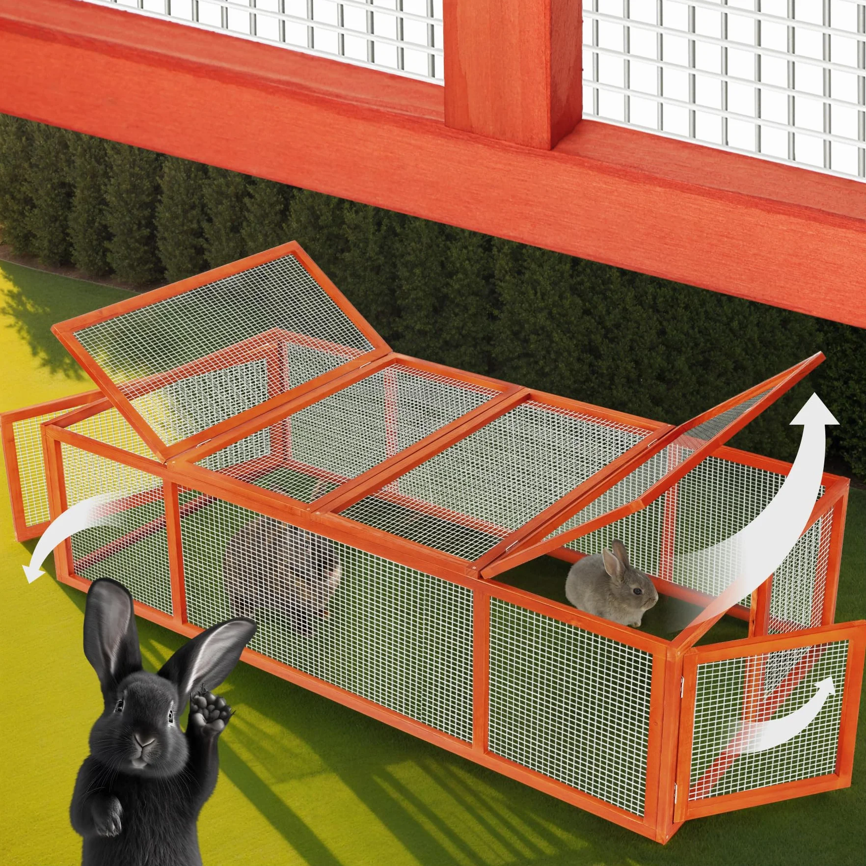 tectake® Conigliera da Esterno, 4 Porte, con Facile Accesso, Utilizzabile a Se Stante, Recinto Per Conigli, Gabbia Esterno, Casetta, Recinto Piccoli Animali - Marrone