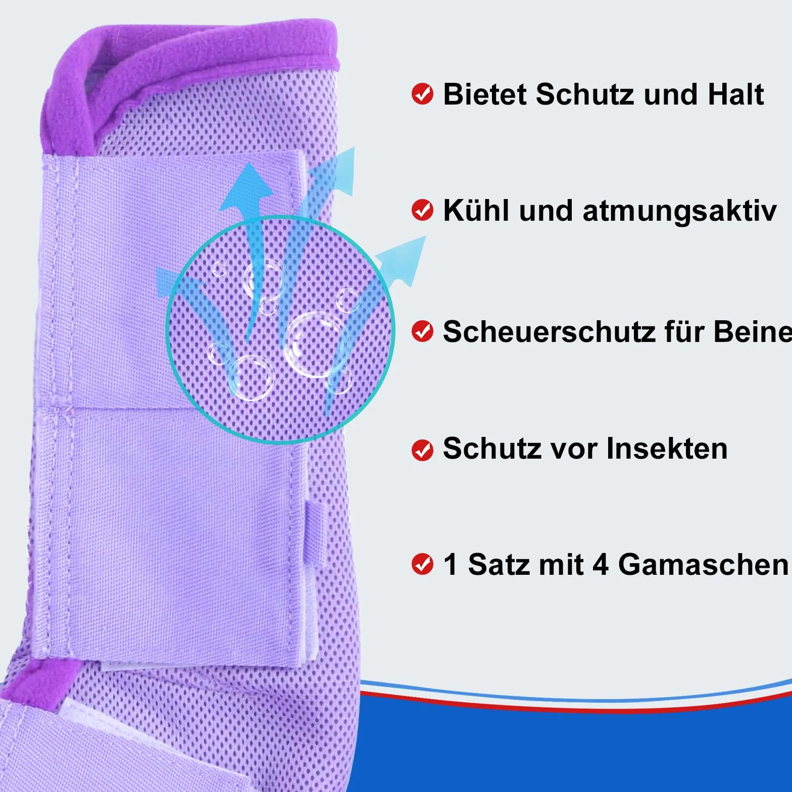 Stinchiere Cavallo Equitazione, Ghette Antimosche Traspiranti per Cavalli a Maglia fine, con Funzioni Protettive e di Sostegno, Protezione dai UV