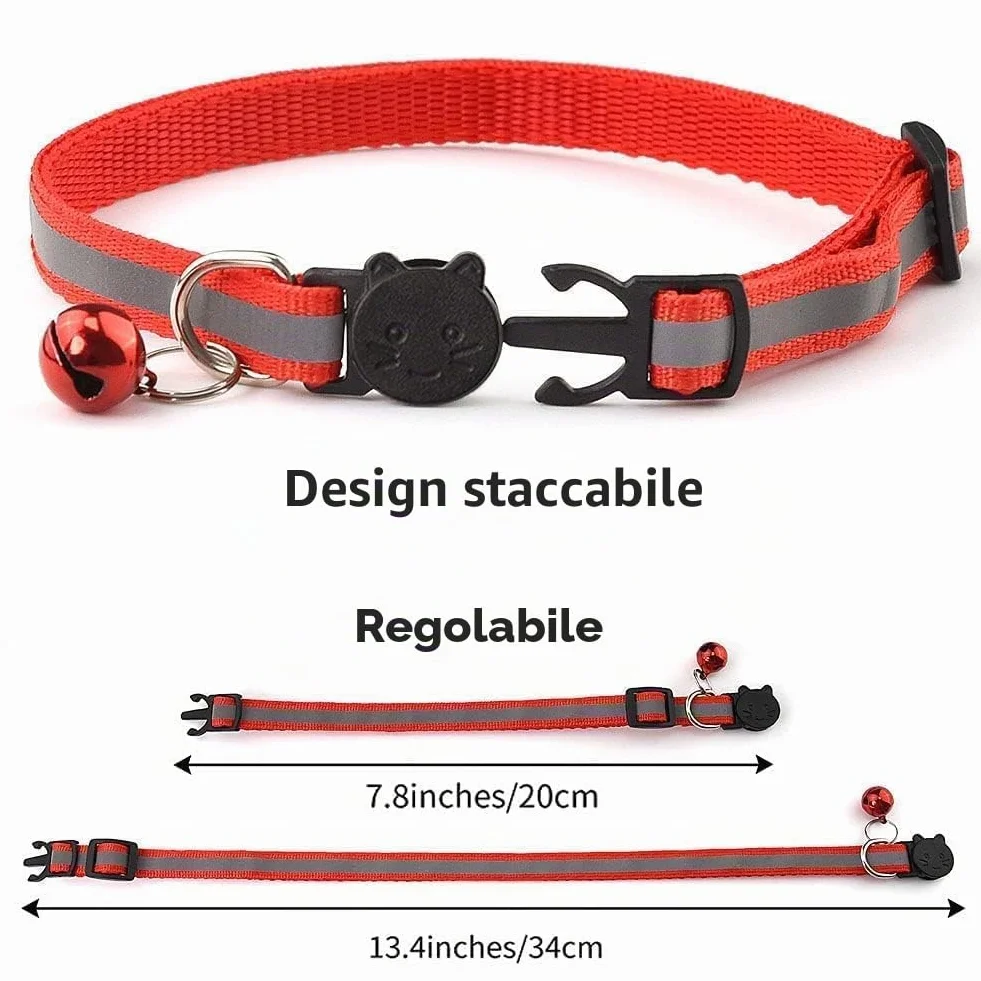 12PCS Collare Gatto Riflettenti,Collari per Gatti Antistrozzo con Campanellino,Regolabile 20-34 cm,Sicuro,Nylon, Accessori Animali Domestic (strip)