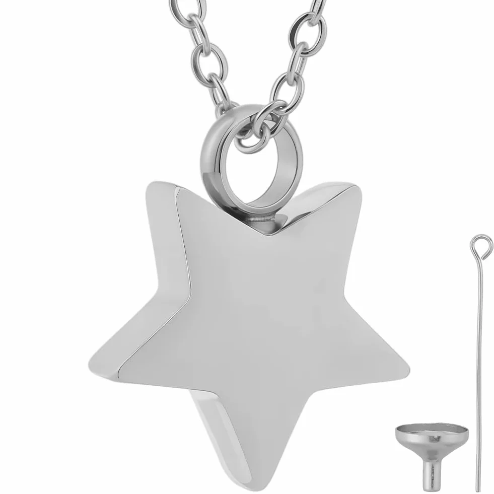CREATCABIN Collana Urna A Forma Stella per Ceneri Ricordo Gioielli per Cremazione Urne Acciaio Inossidabile Ciondolo Mini Urna Collana Stella Argentata Medaglioni Portacenere Spilla A Imbuto 45.7cm