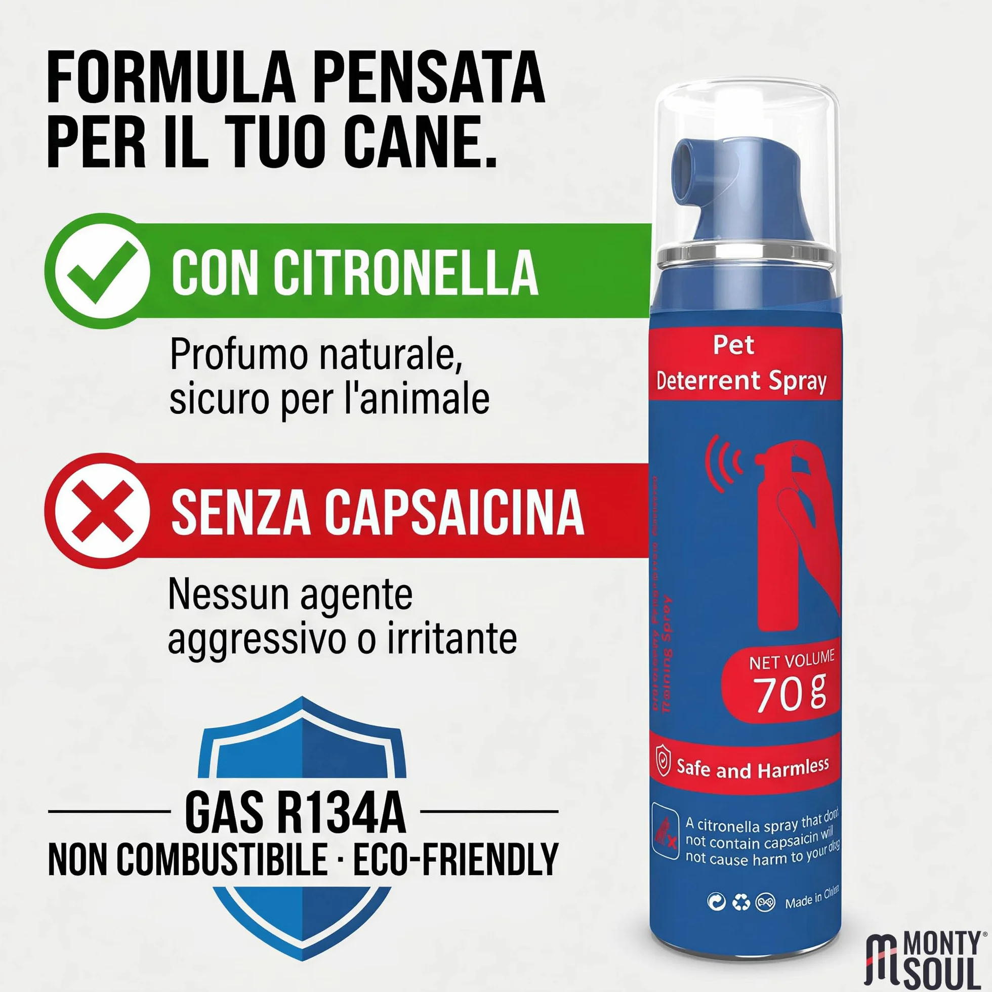 Spray Correttivo per Cani ad Aria Compressa con Citronella - Deterrente Sonoro Sicuro e Umano per Addestramento - Aiuta a Ridurre Abbaio, Salti e Comportamenti Indesiderati - Fino a 70 Spruzzi (70 g)