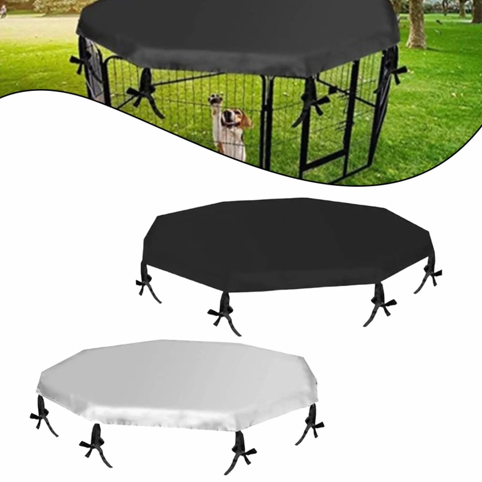 Copertura per box per cani a 8 pannelli, protezione solare e pioggia, regolabile (argento)