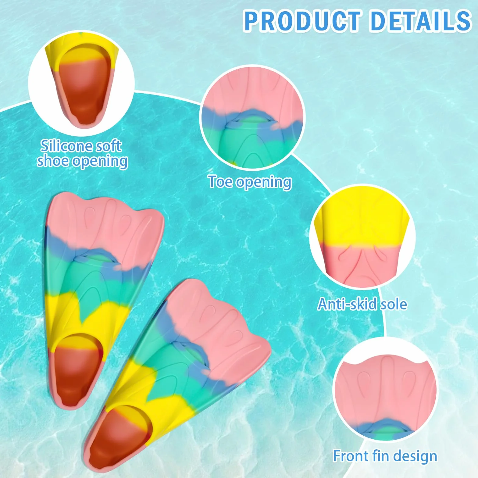 Pinne da nuoto in silicone corto per bambini e adulti allenamento snorkeling