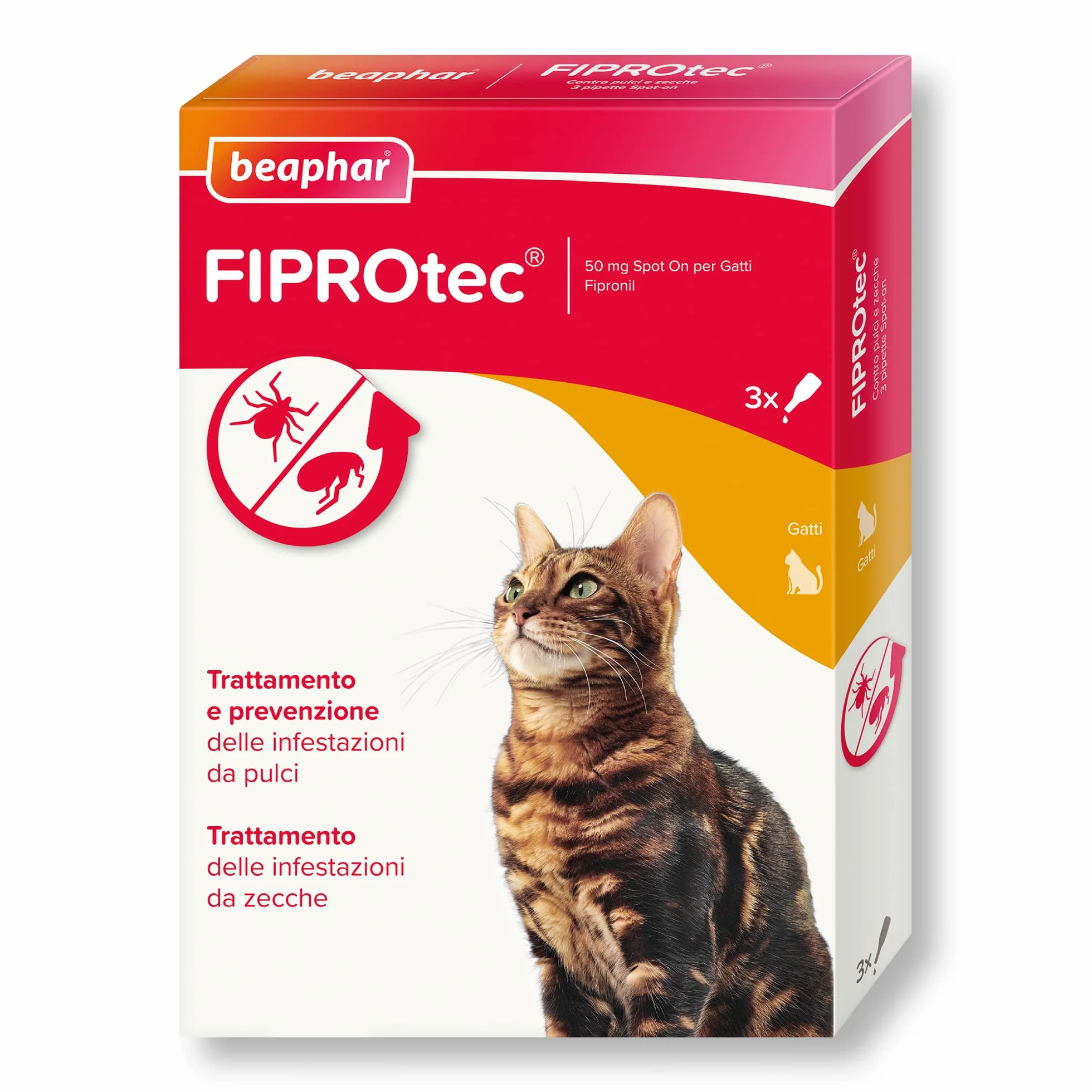 Beaphar FIPROtec Antiparassitario per Gatti, Protegge da Pulci e Zecche - 3 Pipette