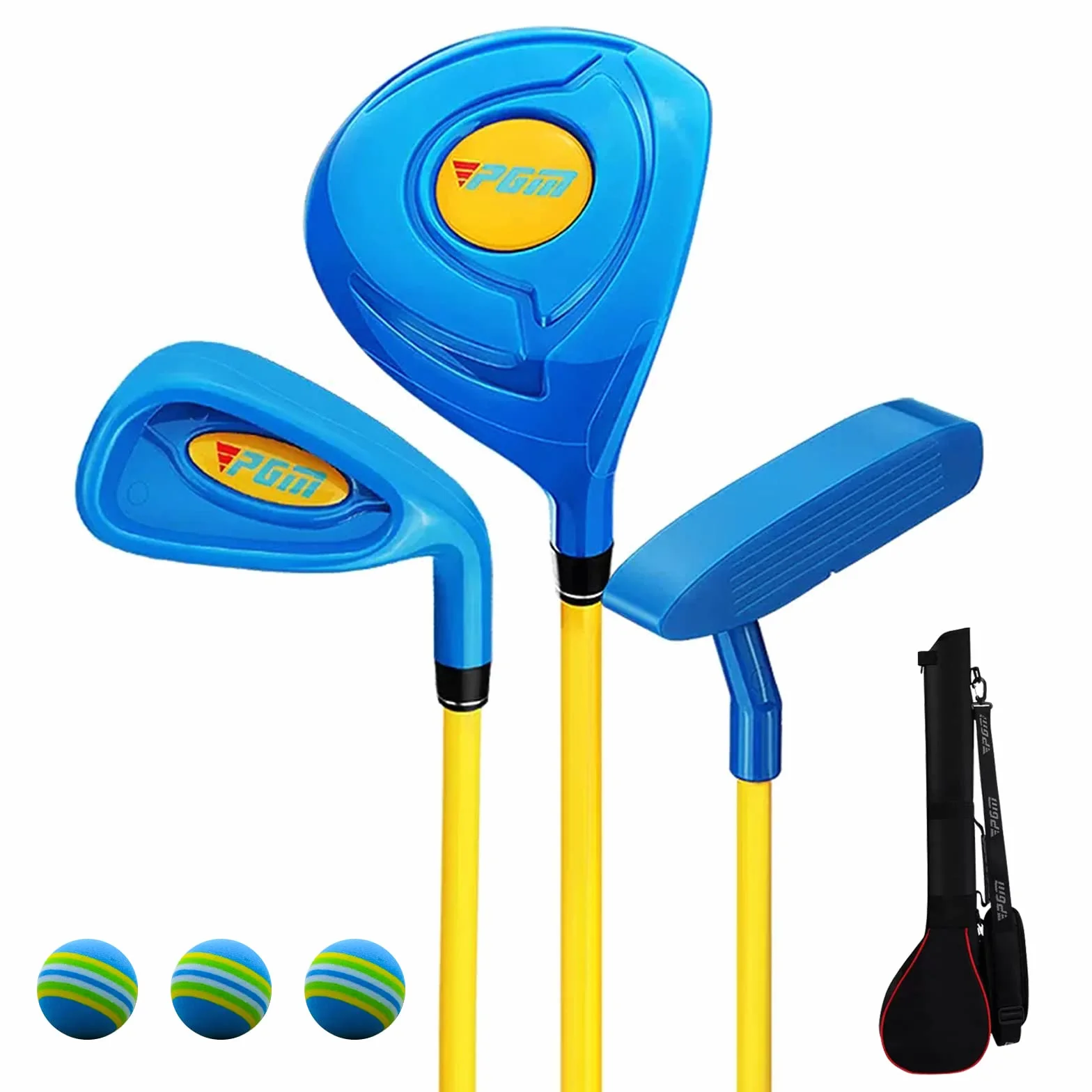 PGM - Set di mazze da golf per bambini, con 3 pezzi, in legno, ferro e putter, ideale per ragazzi e ragazze principianti, gioco di allenamento didattico