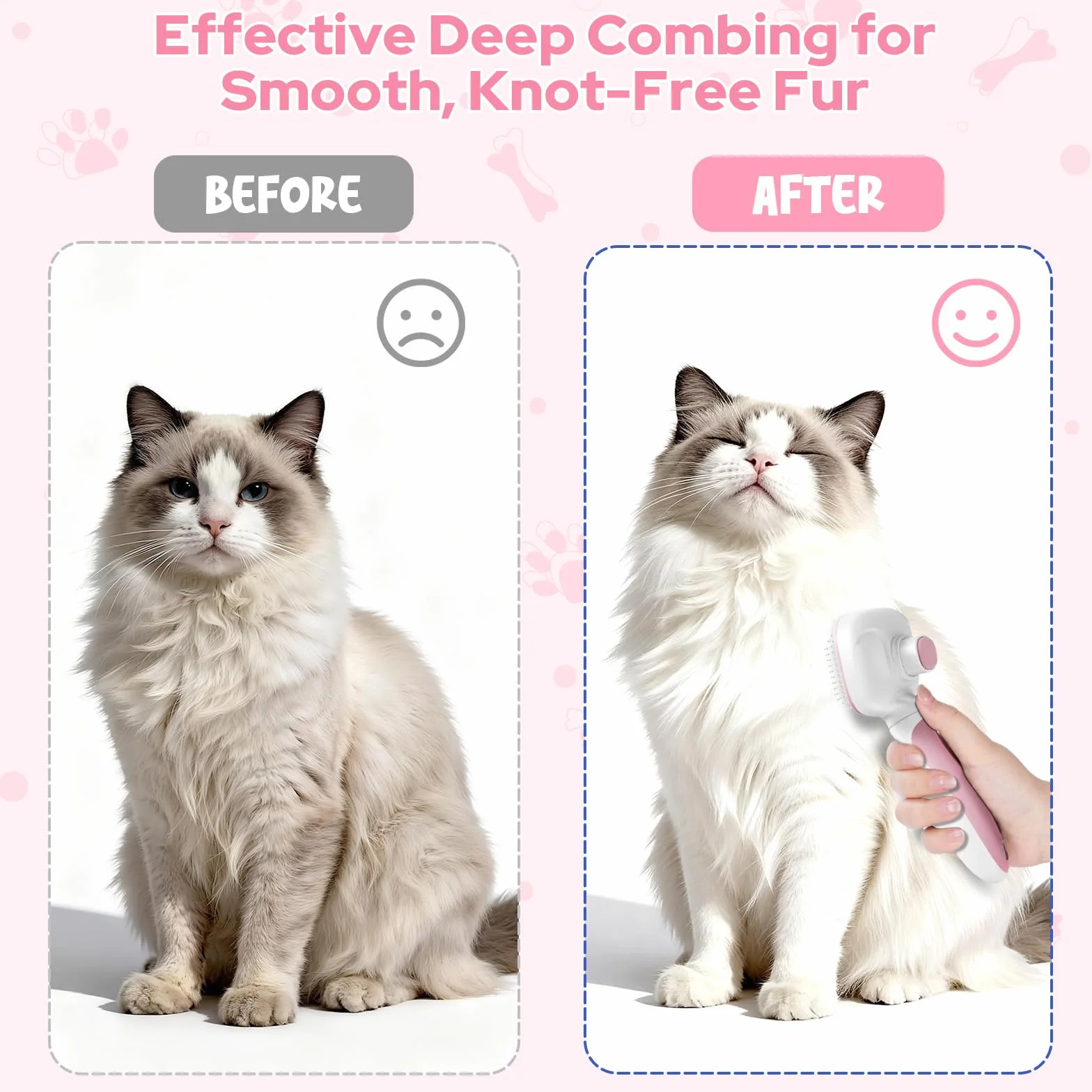 Zivacate Spazzola per Gatti, Autopulente per Animali Domestici, Nettoyage en Un Clic, Spazzola Cani, Manico Antiscivolo, Adatto a Cani e Gatti a Pelo Lungo, Medio e Corto - Rosa-Bianco
