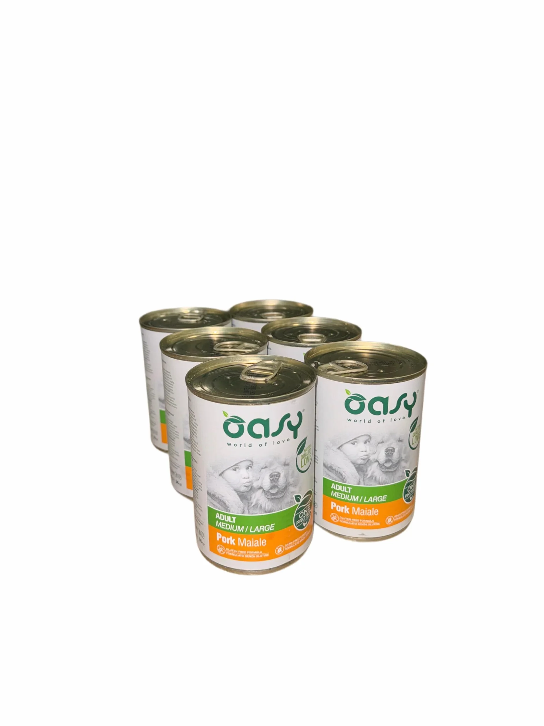 Oasy cane patè Grainfree Monoproteico gusto MAIALE | 6 lattine da 400 grammi l'una.