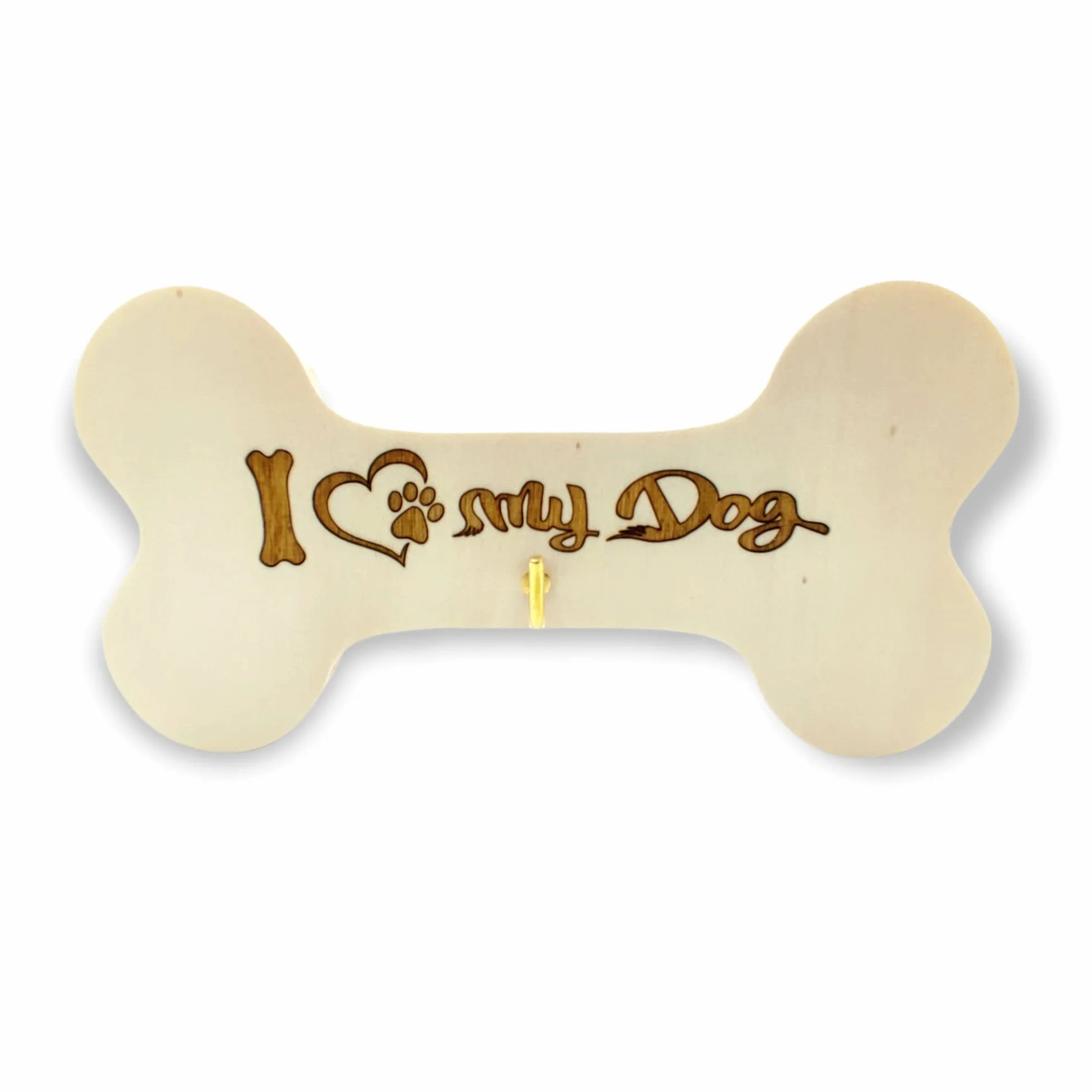 Porta guinzaglio per cani in legno a forma di osso con incisione laser NM Idee Regalo (1-I Love My Dog)