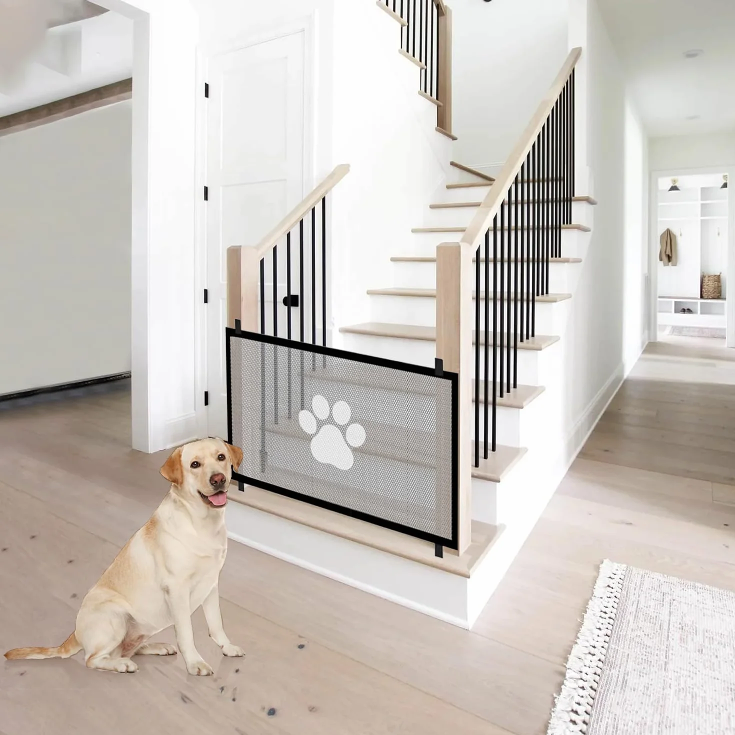 Cancelletto Cani Barriera per Cani Cancello Scale Bambini Animali Domestici 110x78 cm Nero
