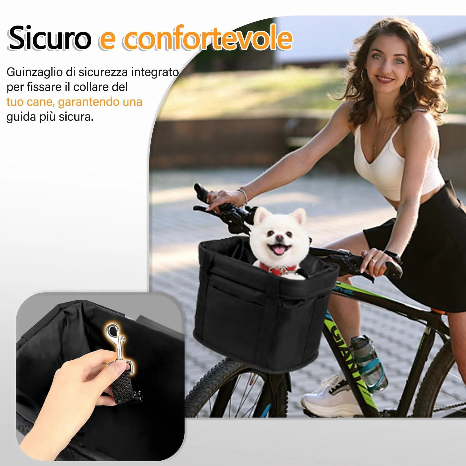 Cestino anteriore per bicicletta pieghevole, impermeabile, per animali domestici, con telaio in alluminio, per cani piccoli, shopping, viaggi (nero)