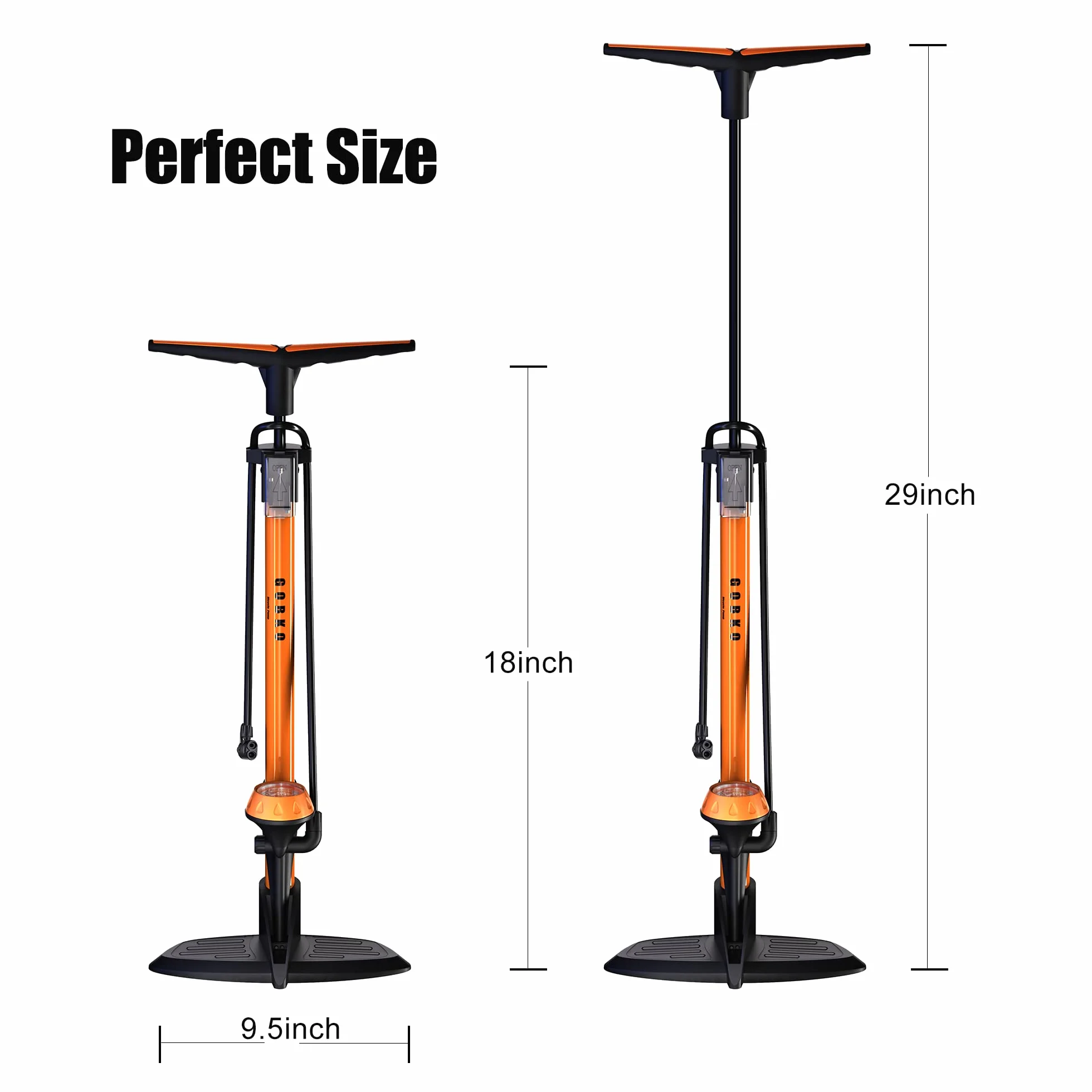 Pompa da pavimento per bici, pompa da bicicletta da pavimento con pompe per biciclette Presta & Schrader Valvole Pompa ad alta pressione portatile multiuso da 160 psi per bici e palloni