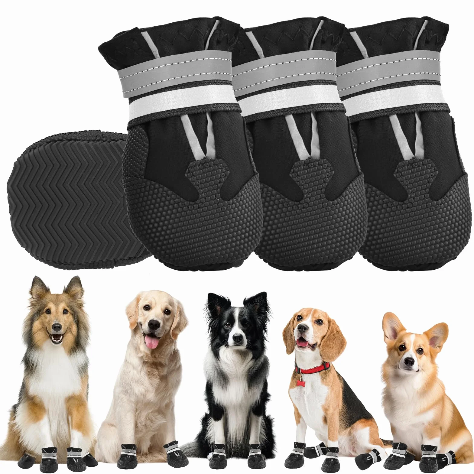 Paw Protector Stivali per Cani Impermeabili Antiscivolo Regolabili Lavabili con Cinghie Riflettenti