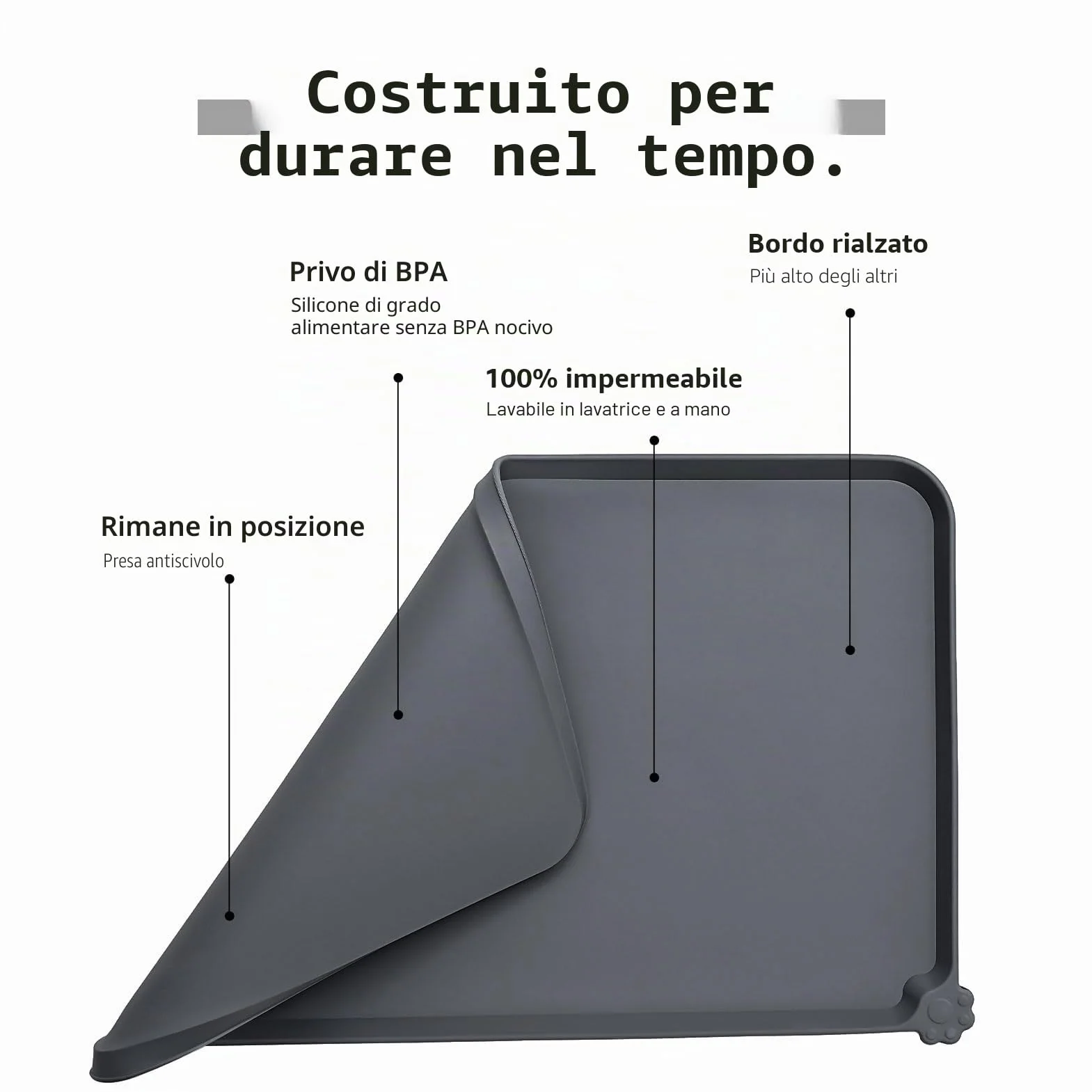 Reopet Tappetino per Cibo e Acqua in Silicone per Animali Domestici, Impermeabile con Bordi Rialzati Antispill, Placca per Ciotole Sia per Cani che per Gatti Disponibile in Diverse Dimensioni e Colori