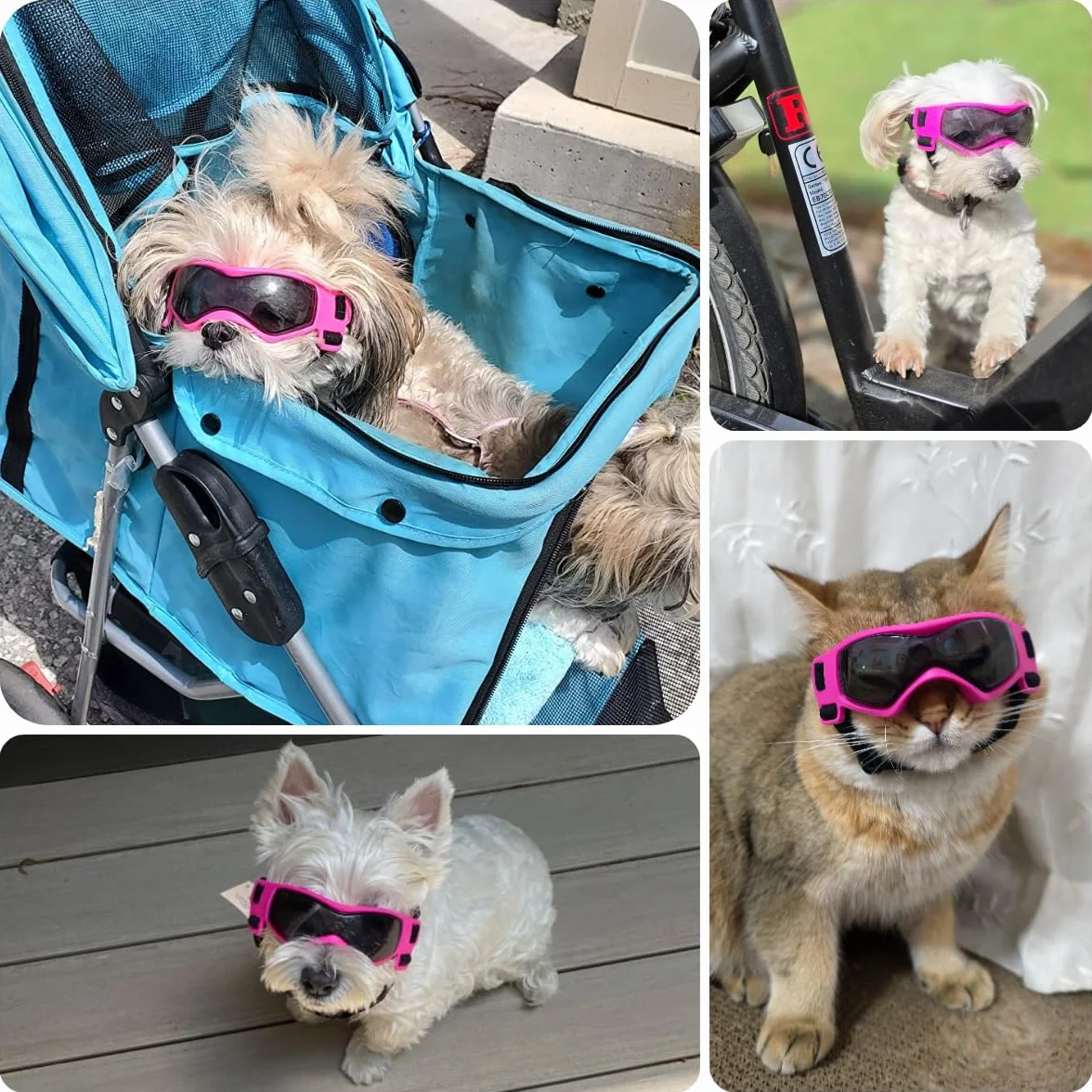 Occhiali da sole per cani Extra Piccoli XS Cani Moto Occhiali con Elastico Regolabile Chihuahua Occhiali da sole - Rosa, XS