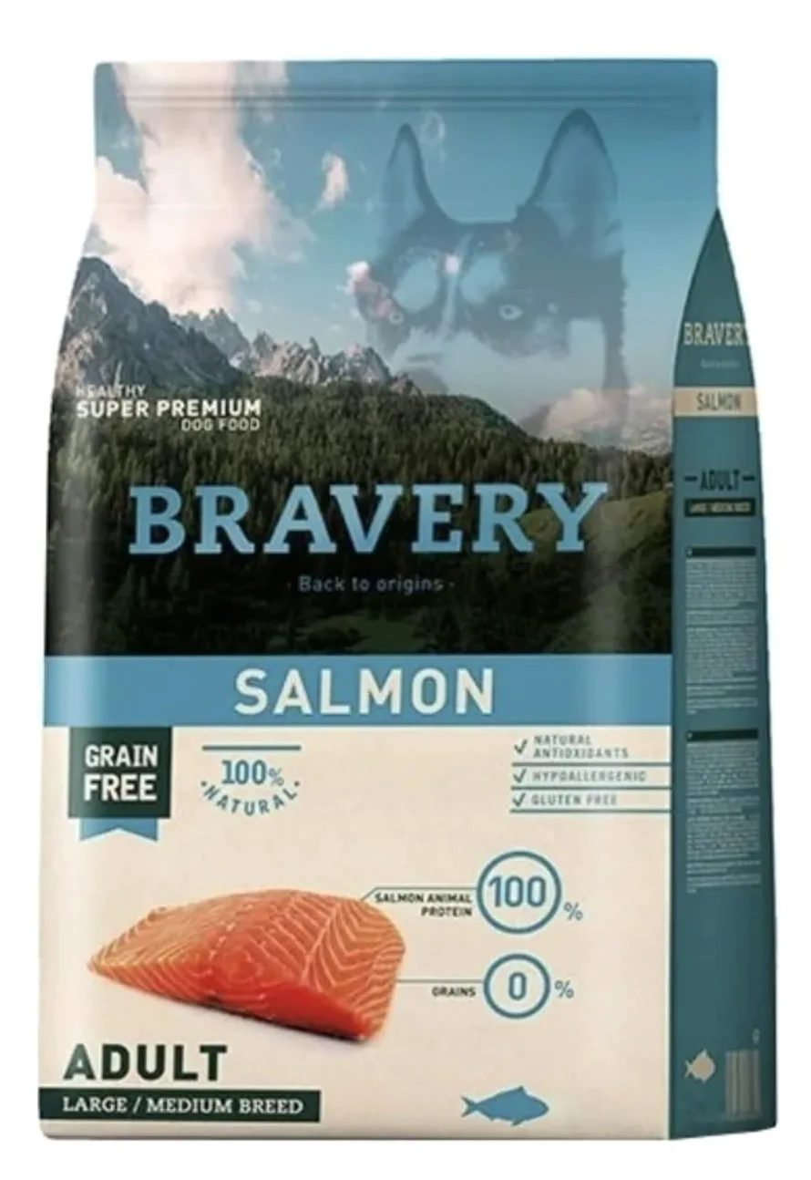 Bravery CROCCHETTE Salmone Cane Adulto Taglia Medium - Large - 12 kg - MONOPROTEICO,IPOALLERGENICO, 100% Naturale, 100% Grain Free