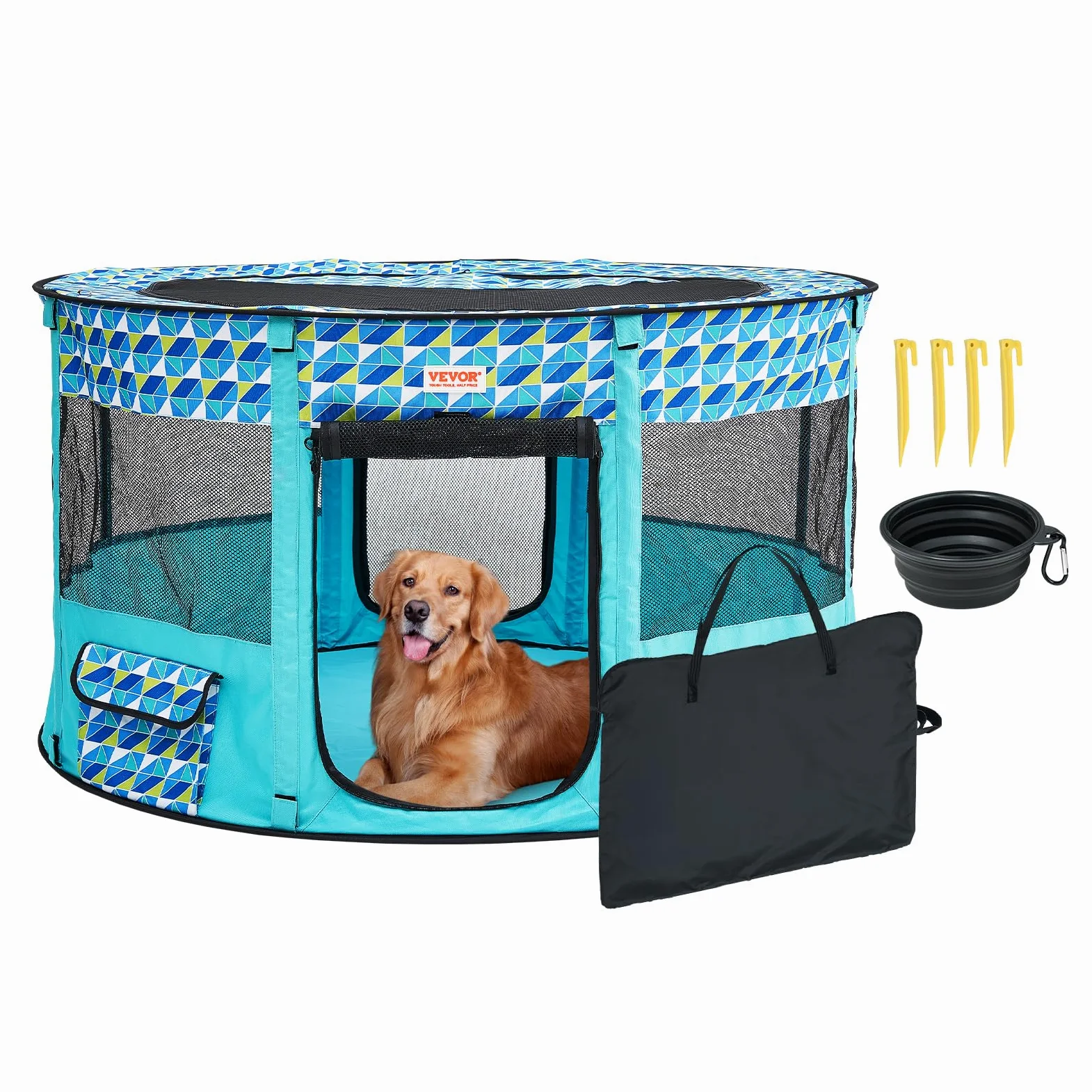 VEVOR Box per Cani Portatile 1117x1117x609 mm Box per Cuccioli Gatto Coniglio Pieghevole in Tessuto Oxford 600D, Cerniera Rotondo Impermeabile Esterno Interno da Campeggio Viaggio Attività all'Aperto