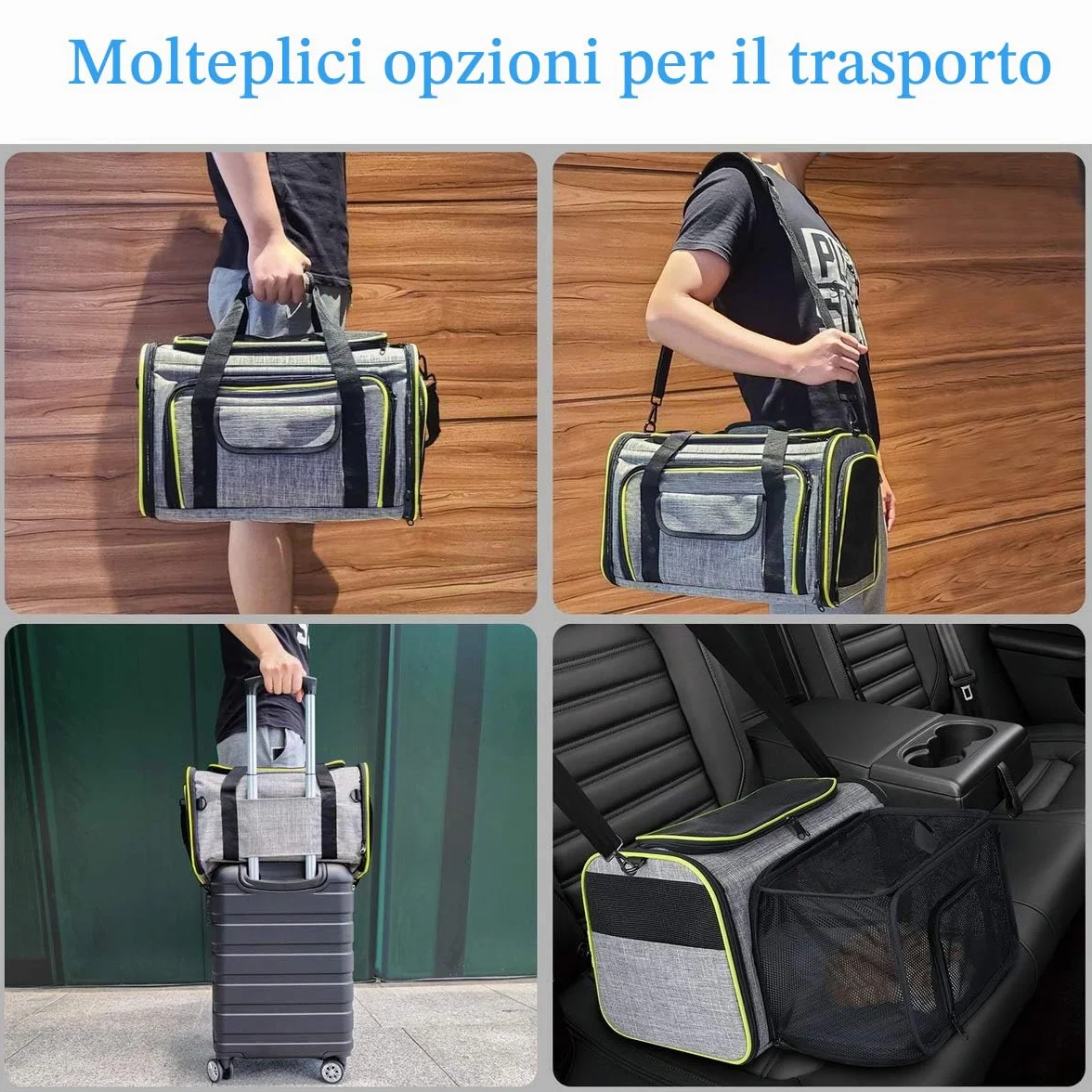 Trasportino per Cani e Gatti, Borsa da Viaggio Pieghevole Trasportino Morbido con Tappetino in pile, Espandibile Pet Carrier per Cani, Borsa a Tracolla Morbido da Viaggio in Treno e Aereo