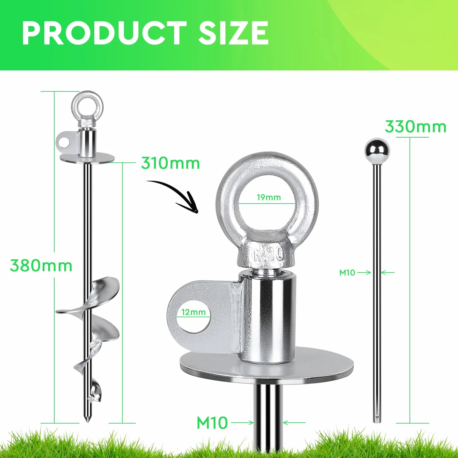 SWAWIS Palo per Cani con Anello Rotante a 360°38cm Argento, per Cani di Peso non Superiore a 100kg, Senza Grovigli, con Spazzola per Pulizia e Piede di Porco, Ancoraggio A Terra per Cortile Campeggio