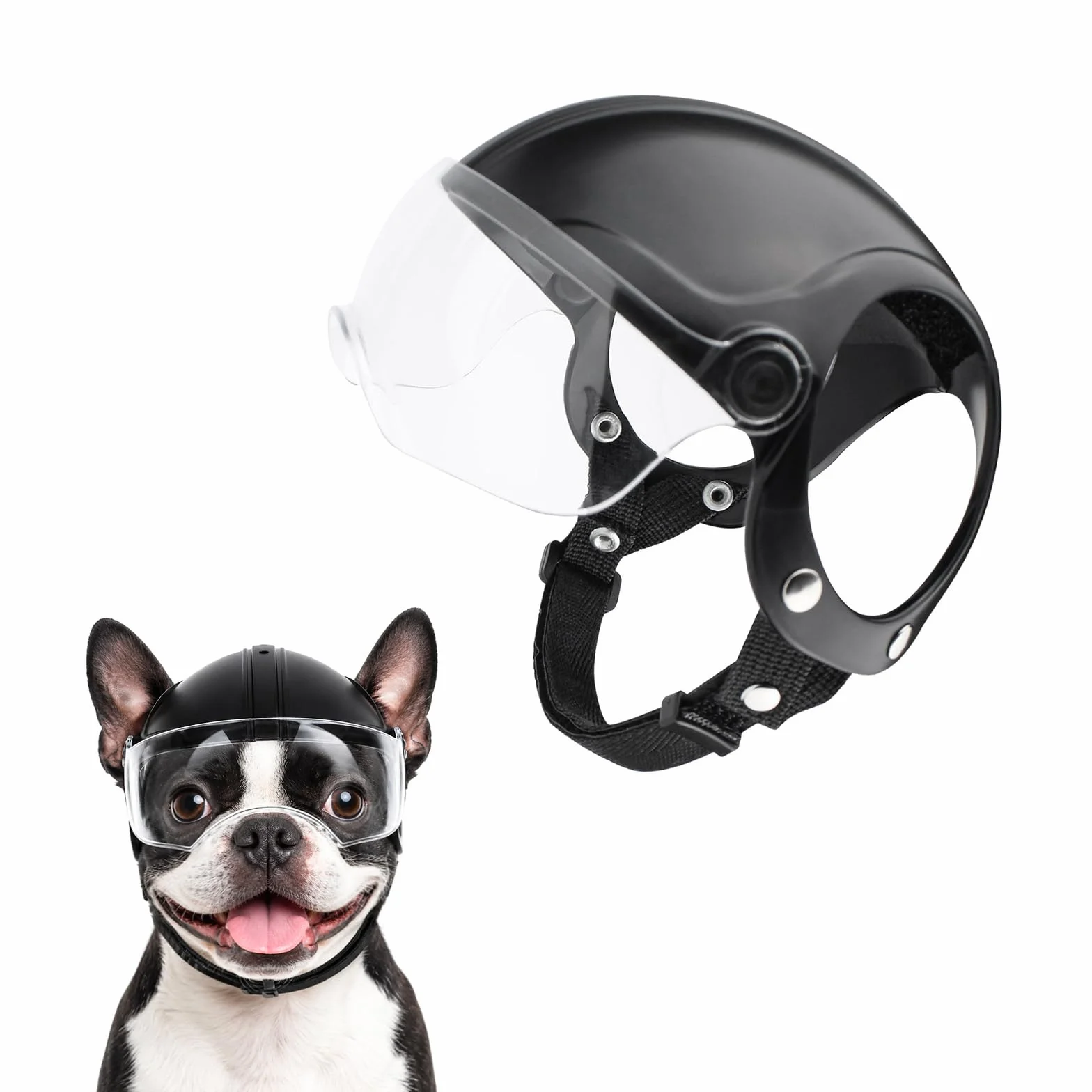 Casco per cani con occhiali per cani, protezione UV, occhiali da sole trasparenti per cani di piccola taglia, cuccioli (senza borchie)