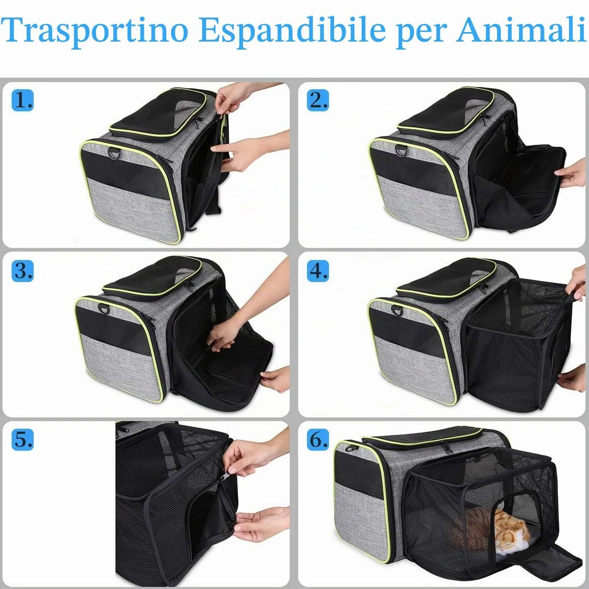 Trasportino per Cani e Gatti, Borsa da Viaggio Pieghevole Trasportino Morbido con Tappetino in pile, Espandibile Pet Carrier per Cani, Borsa a Tracolla Morbido da Viaggio in Treno e Aereo