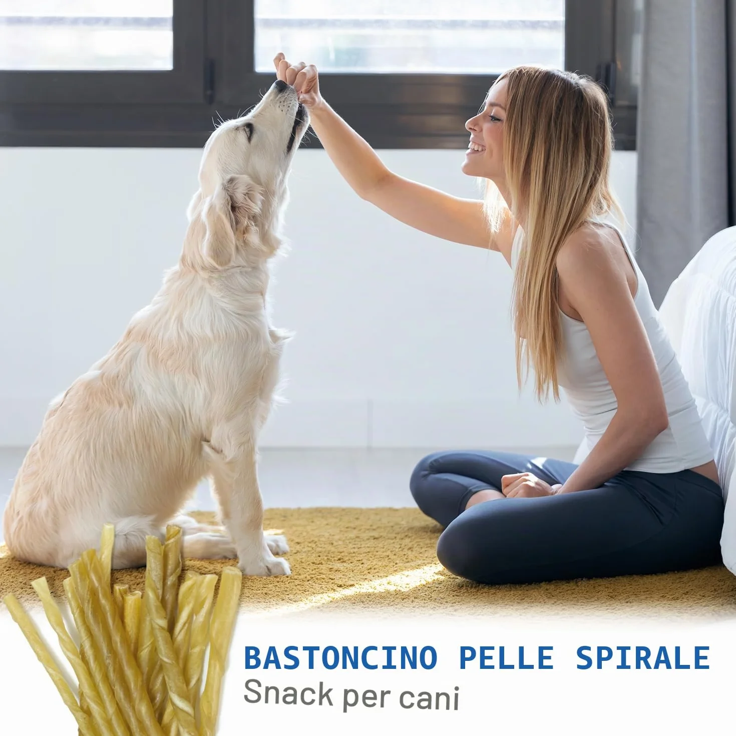 Arquivet Snack Bastoncino in pelle bovina a spirale - Snack cani naturali - Dolcetti, premi e ciumi - 12 cm (sacchetto 100 pz.)