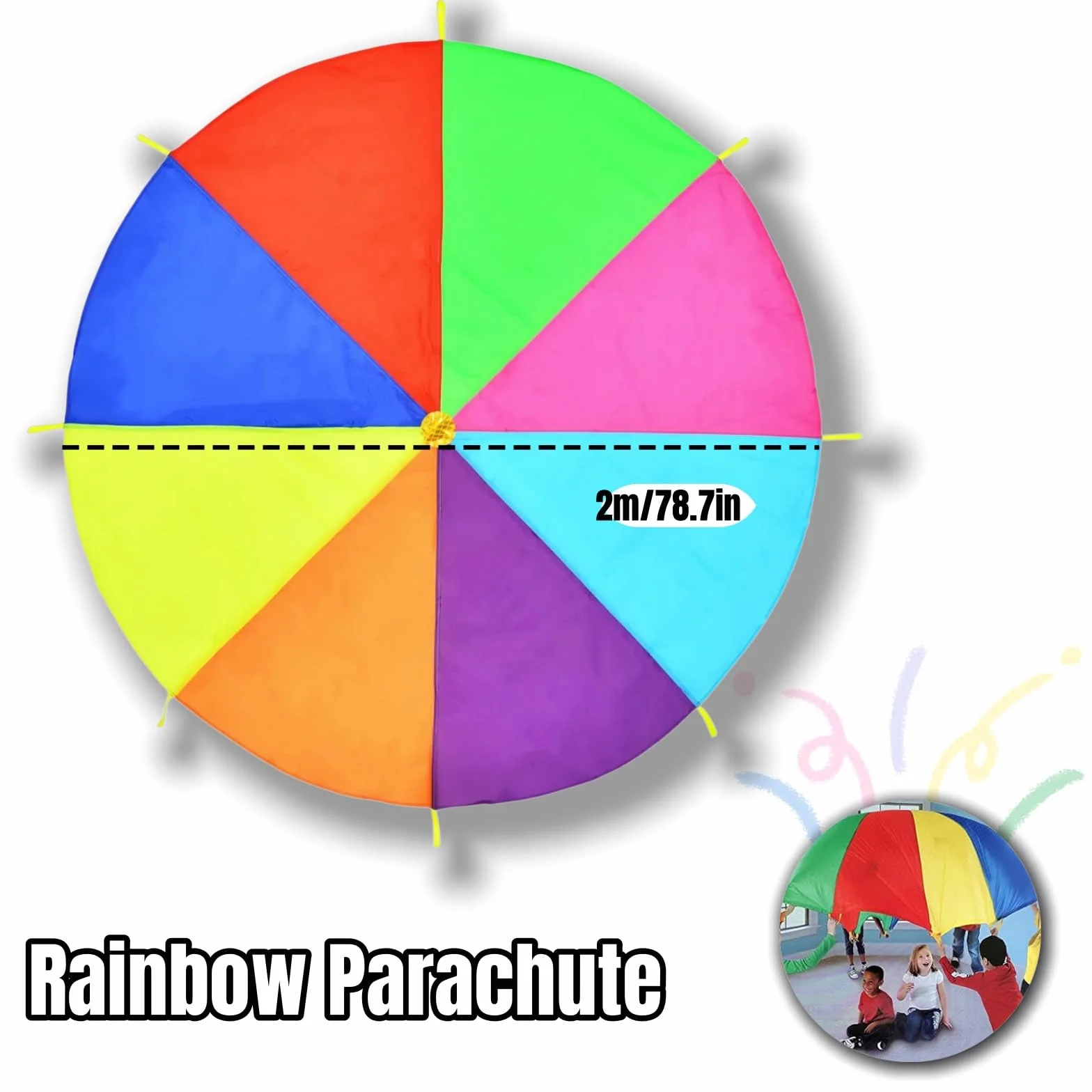 Paracadute Giocattolo Bambini Multicolore 2m 8 Maniglie Arcobaleno