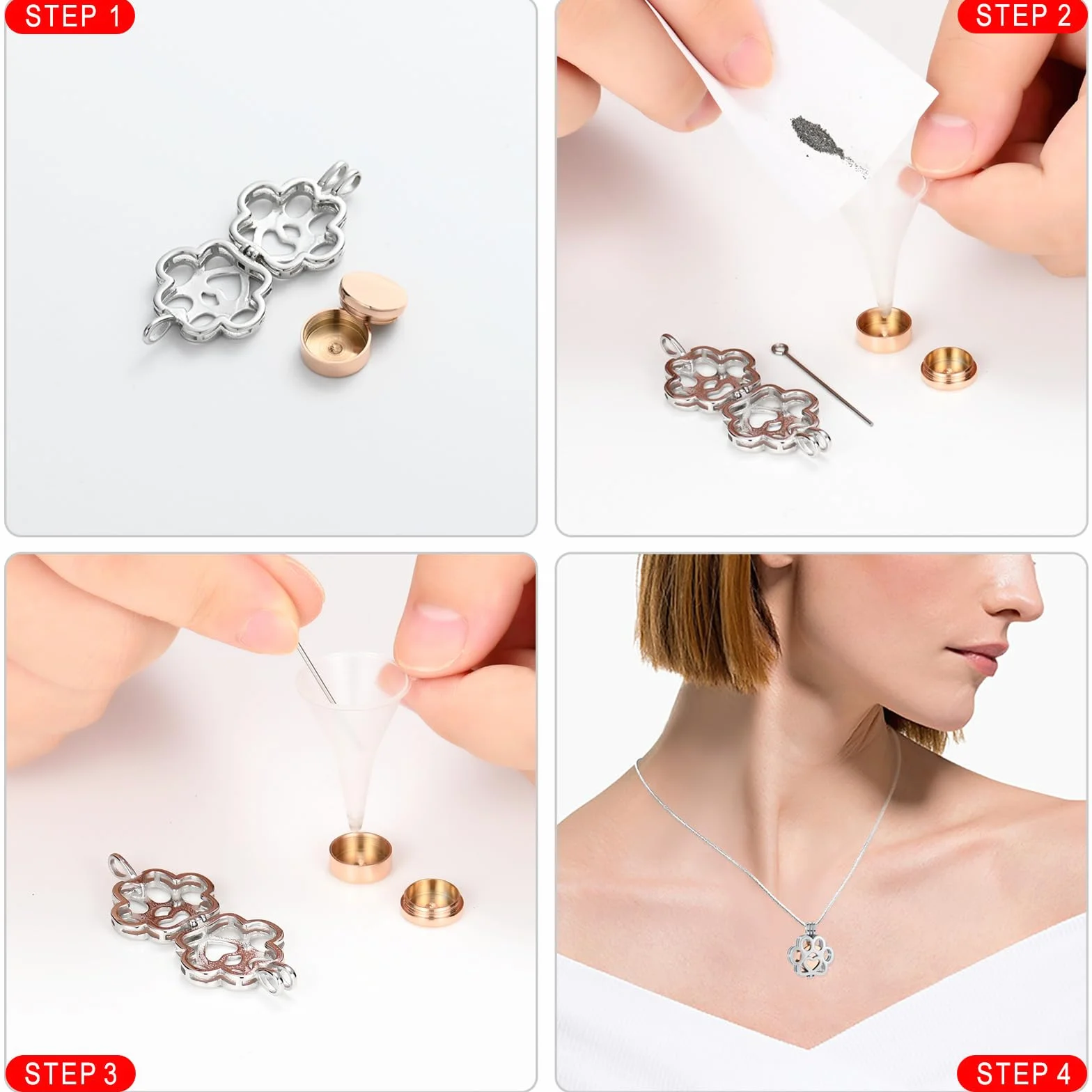 Ceneri per animali domestici per cane/gatto zampa in acciaio inox Memorial Locket Urna collana all'interno Mini caso Keepsake cremazione gioielli donna uomo