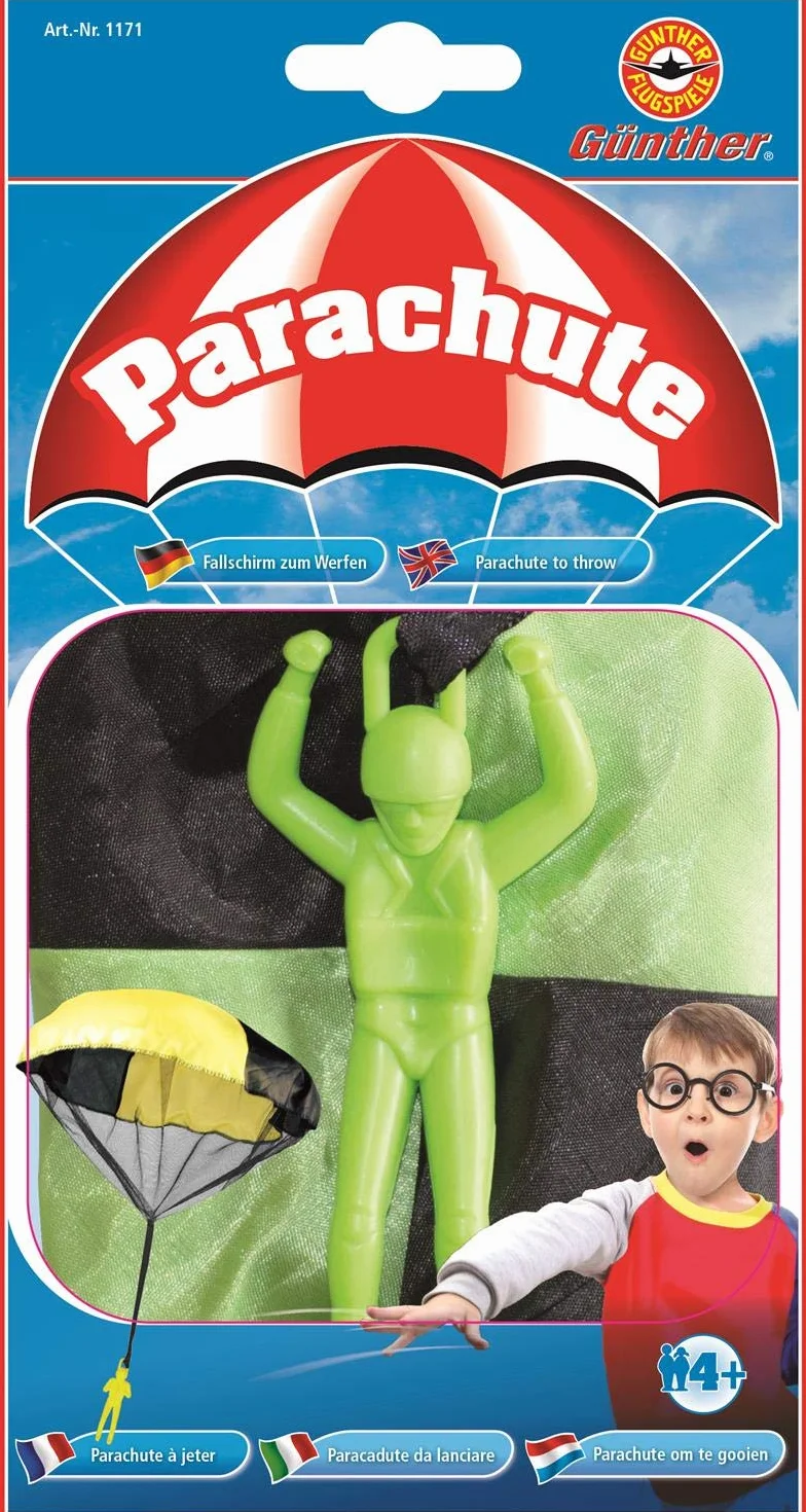 GÜNTHER FLUGSPIELE 1171 - Parachute, parachute à lancer, diamètre env. 46 cm, couleurs assorties, idéal comme cadeau pour s'amuser comme un fou