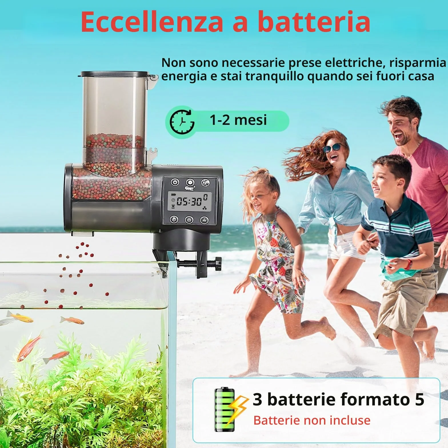 hygger Mangiatoia Automatica Acquario Pesci,500ml Alimentatore Automatico per Acquario con Display LCD Controller, Automatic Fish Feeder for Weekend Holiday(Battery Not Included)