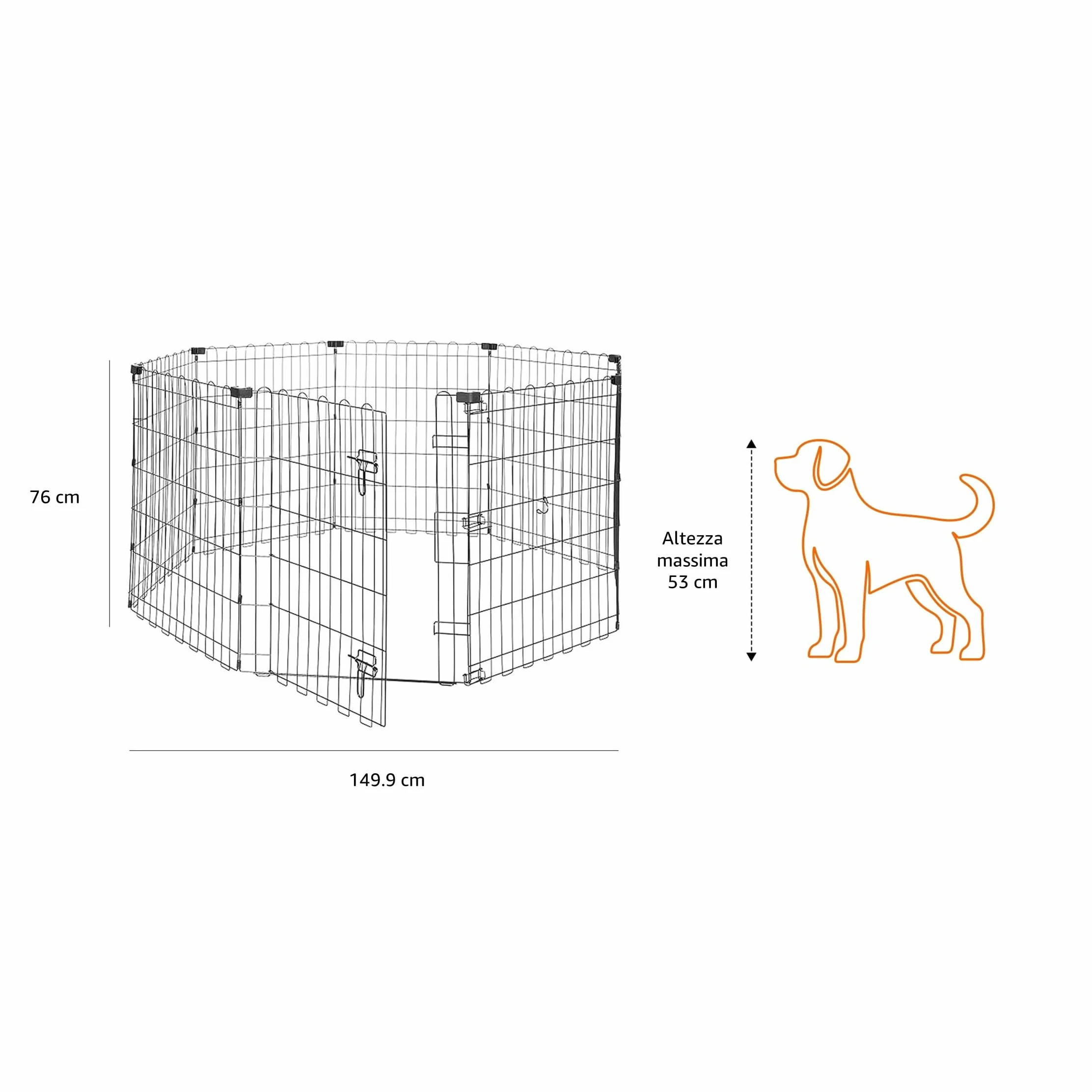 Amazon Basics Recinto Pieghevole in Metallo per Cani, 152.4 x 152.4 x 76.2 cm, Nero