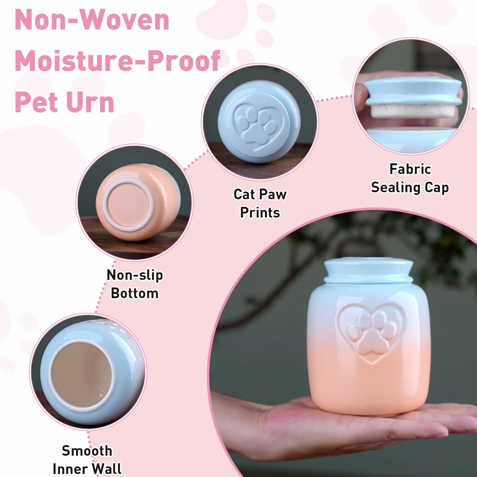 Urna funeraria per animali domestici, urna commemorativa in ceramica con sigillo in tessuto non tessuto a prova di umidità, per ceneri di cani e gatti, ideale per commemorazioni, funerali e