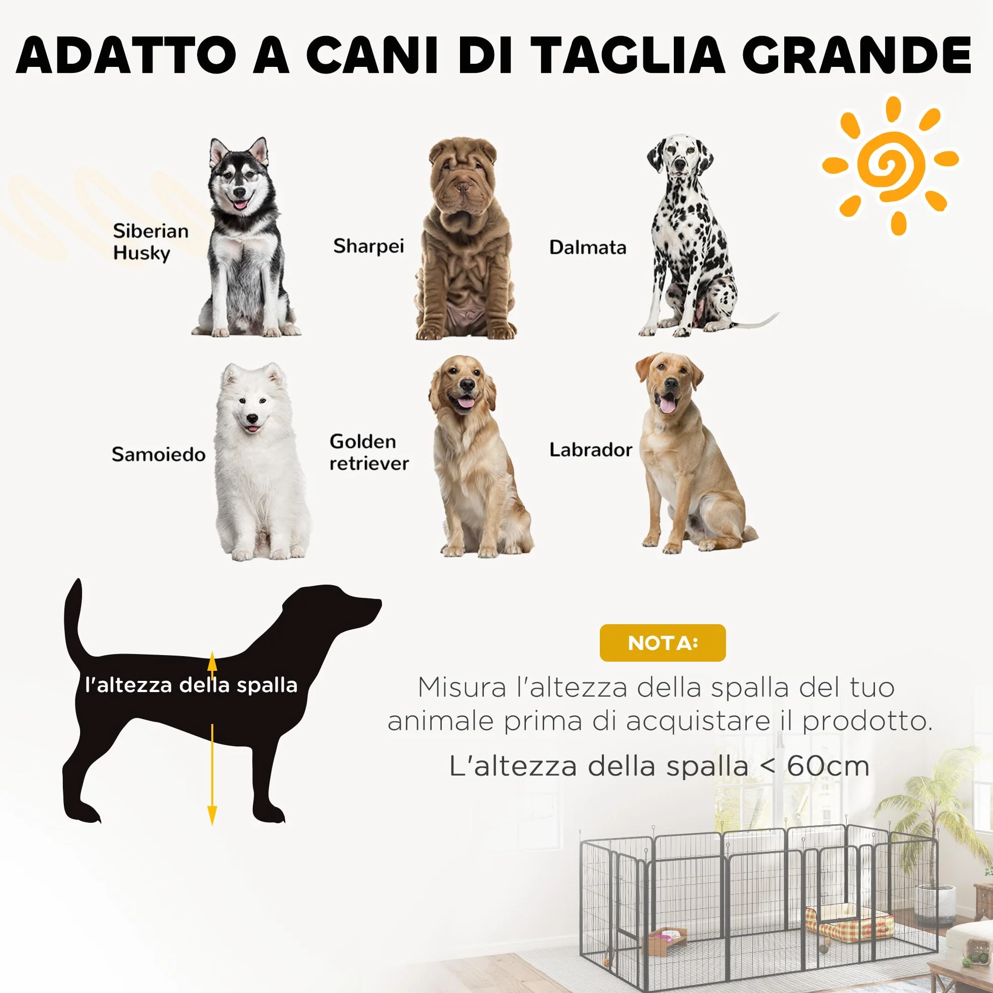 PawHut Recinto per Cani Pieghevole in Acciaio 68x100 cm 12 Pannelli Nero