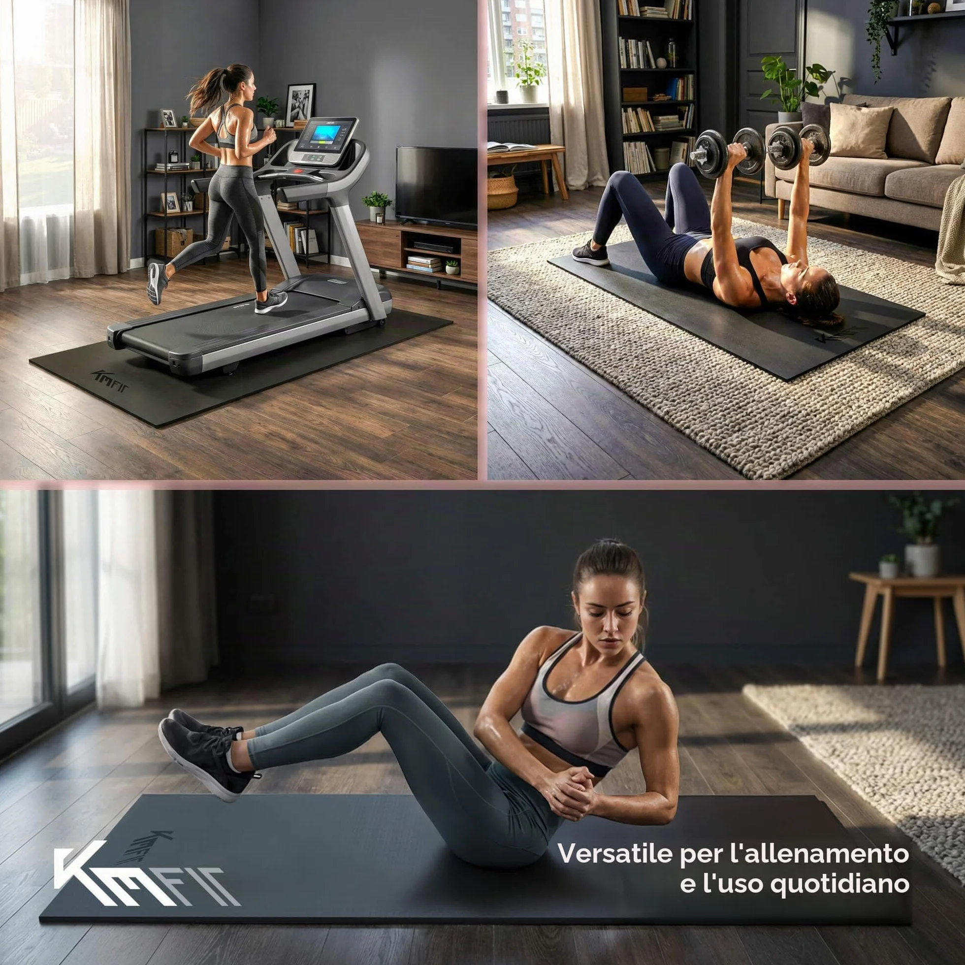 KM-Fit Tappetino Protettivo Fitness | Antiscivolo per Attrezzi Fitness | Isolante Acustico e Antivibrante | Tappetino per Yoga, Pilates ed Esercizi | 4 Misure Disponibili