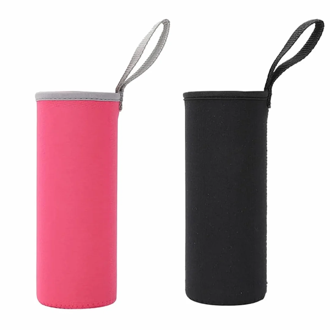 2 Pezzi Custodia in Neoprene per Bottiglie, Custodia per Bottiglia in Neoprene, 550ML Borsa Protettiva per Bottiglie Coperchio per Borraccia Acqua (Nero+Rosa)