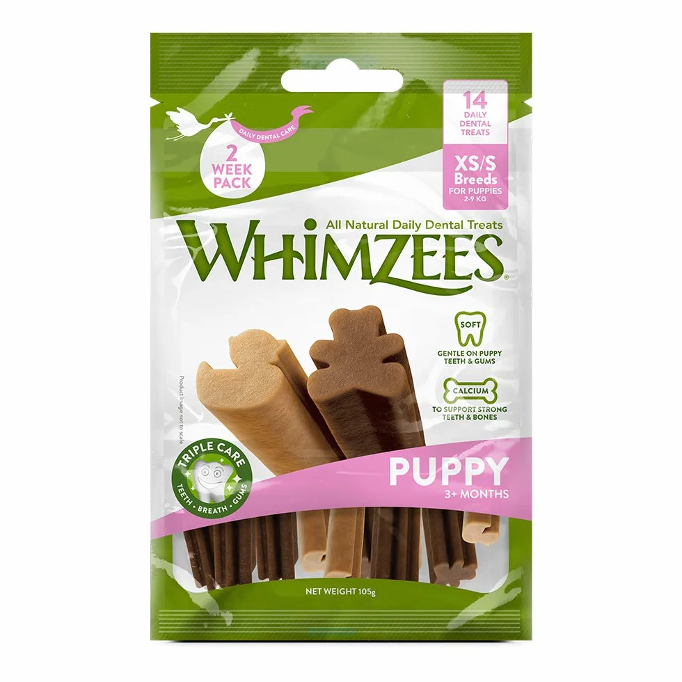 WHIMZEES Bastoncini da masticare per cuccioli di dimensioni molto piccole e piccole, dolcetti naturali per l'igiene orale, taglia XS/S, borsa da 14 pezzi
