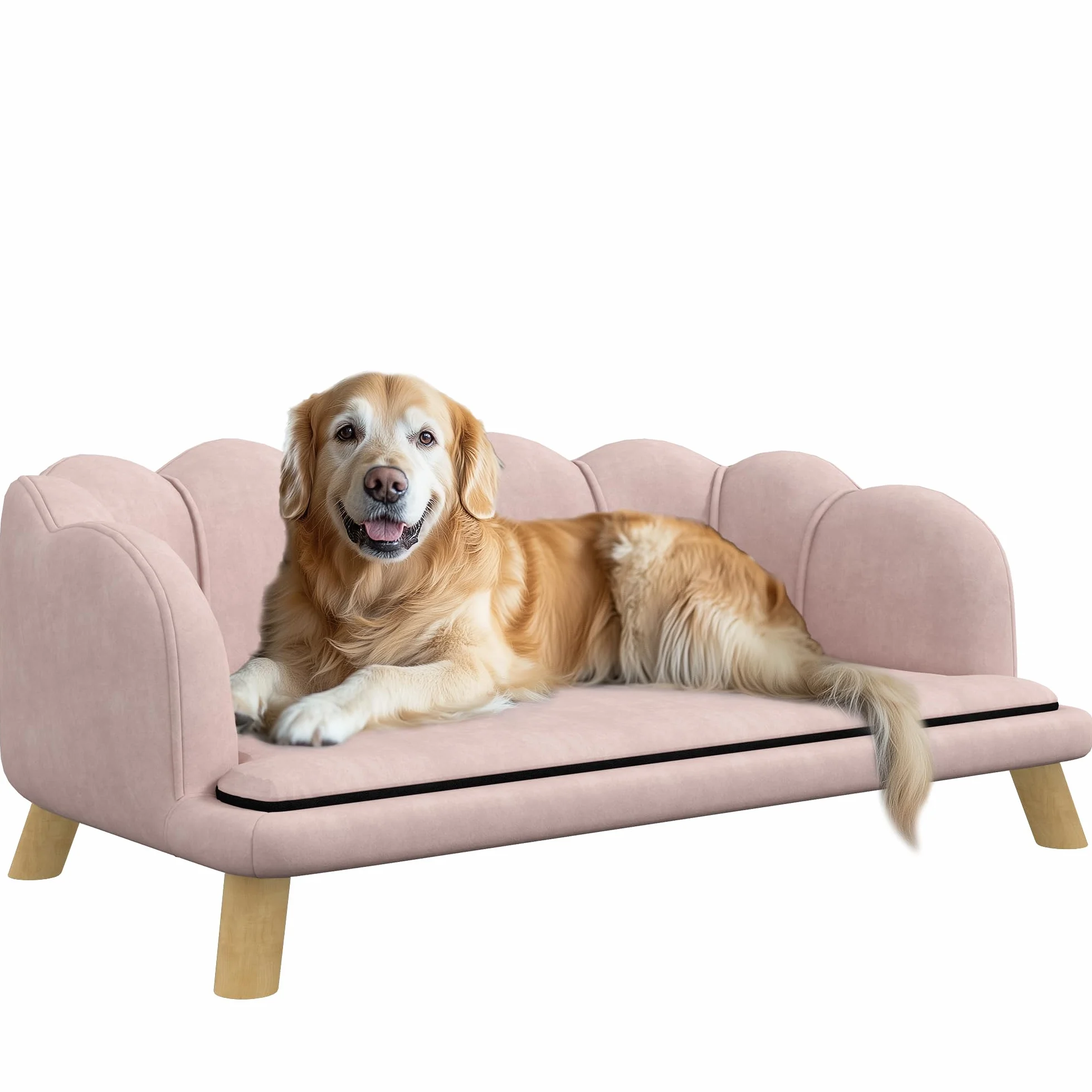PawHut Divano per Cani, Rivestimento Lavabile, Divano per Animali Domestici con Schienale e Gambe in Legno, Divano per Gatti, per Cani di Taglia Media sotto i 25 kg, Rosa