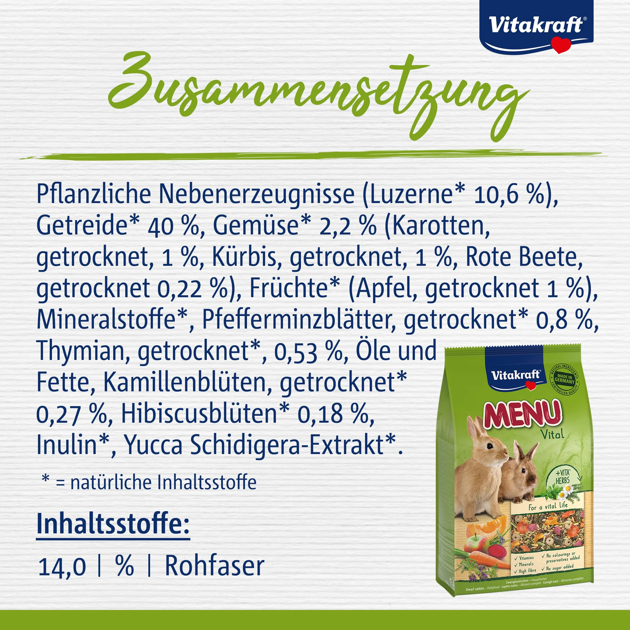 Vitakraft Menu Vital, alimento completo per conigli nani, con erba medica, con mela, con zucca, arricchito con erbe aromatiche, senza l'aggiunta di zuccheri e cereali (1x 3kg)