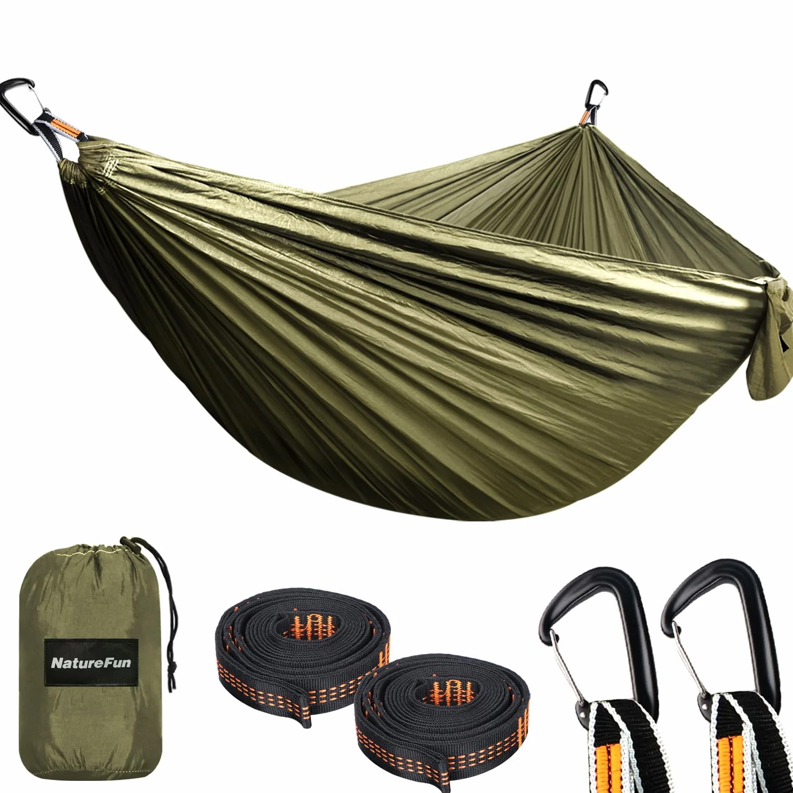 NATUREFUN Amaca da Campeggio da Viaggio Ultraleggera | capacità di Carico 300kg | (300x200 cm) Traspirante, Nylon da Paracadute | 2x Moschettoni Premium,2x Corde in Nylon Incluse | Interno Esterno