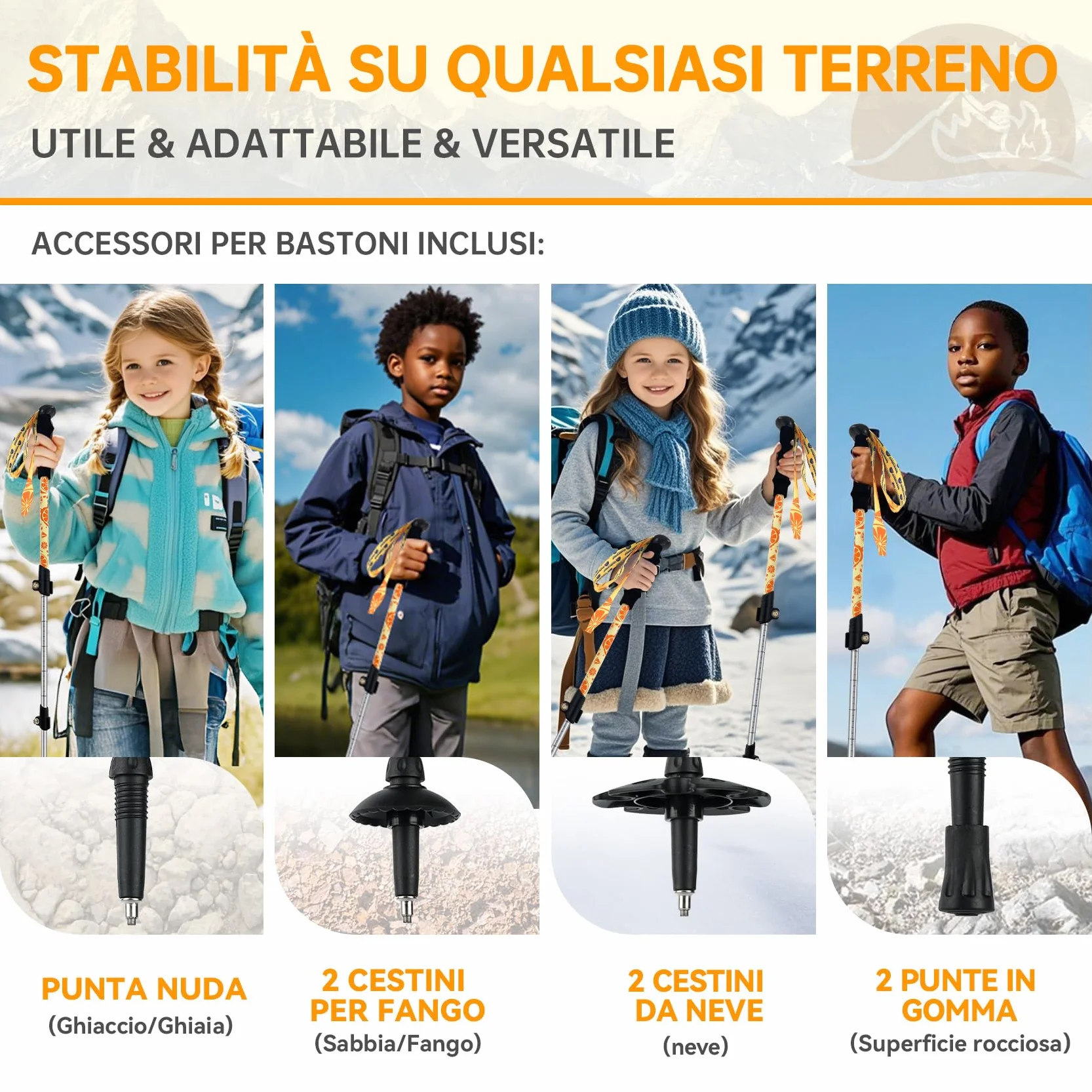 Bastoncini da Trekking Pieghevoli per Bambini 2 Pezzi Regolabili Leggeri Alluminio Escursionismo Sci 6-12 Anni