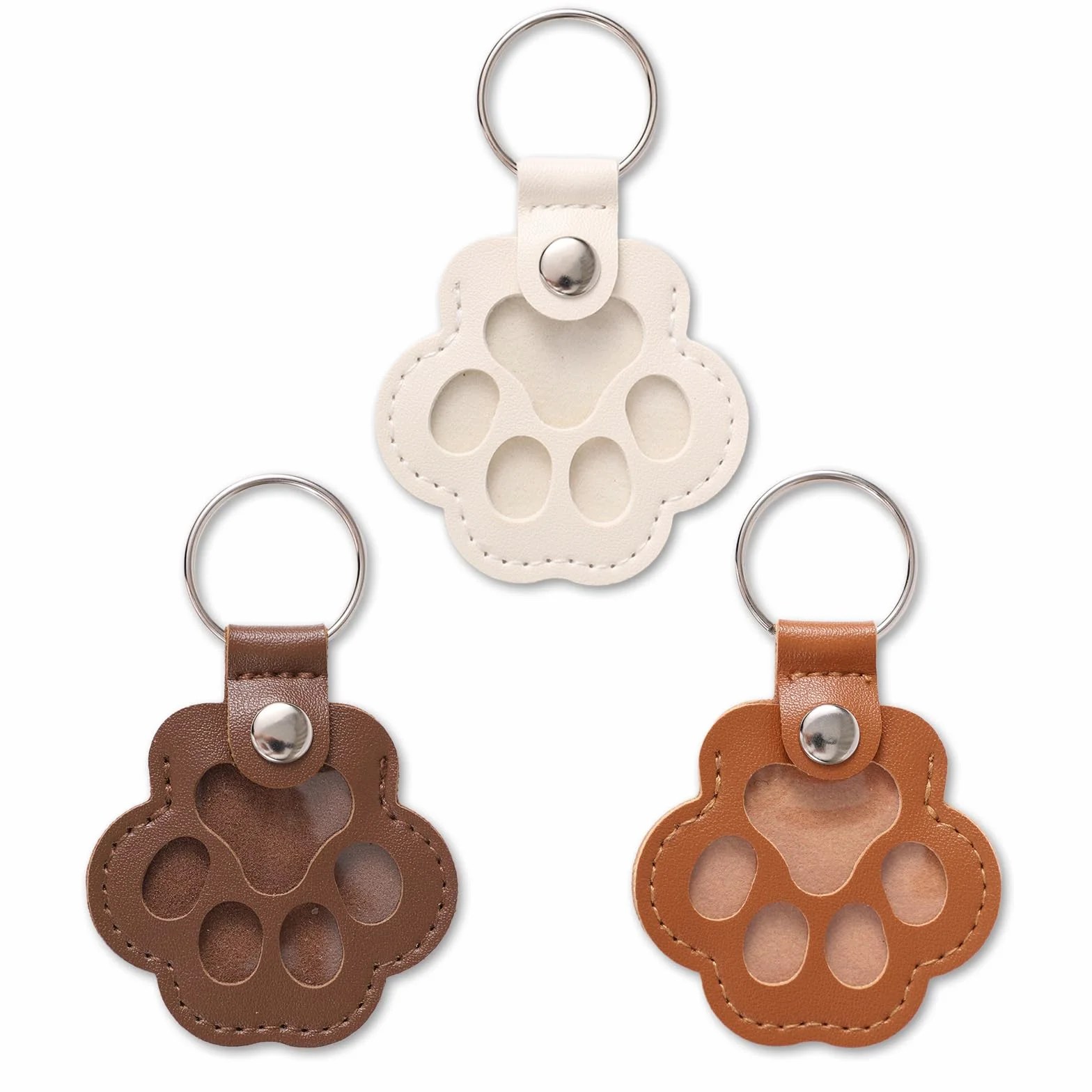 3pz Portachiavi per Peli di Animali, Portachiavi in Pelle a Forma Zampa Conservare Peli di Cani e Gatti Ricordo Commemorativo per la Raccolta Domestici (Bianco, Marrone Chiaro, Marrone Scuro)