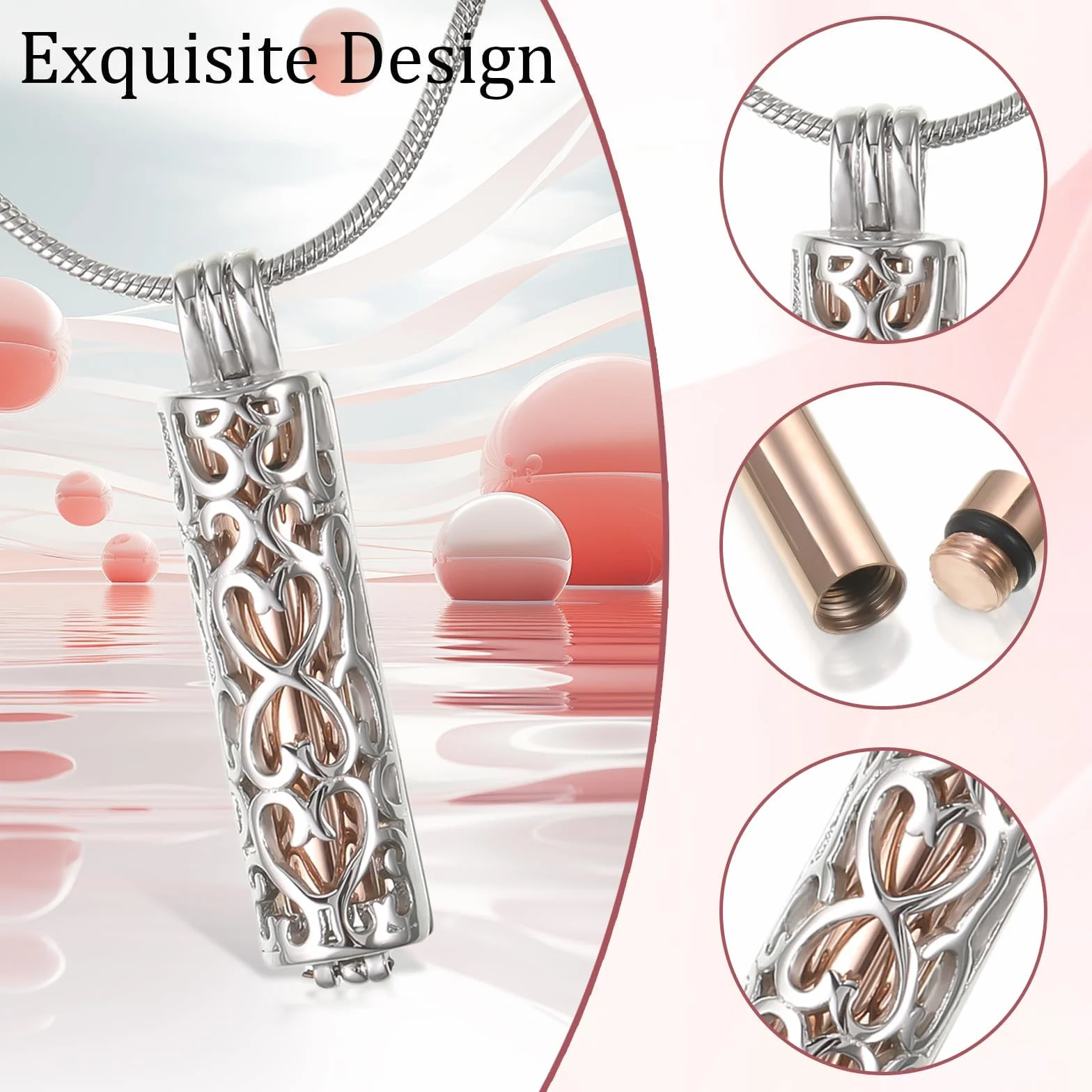 UICCVOKK Urn Necklace for Ashes Pet Keepsake Memorial Lockets Ashes Holder Cremation Jewellery Hollow Cylinder Vial Pendant