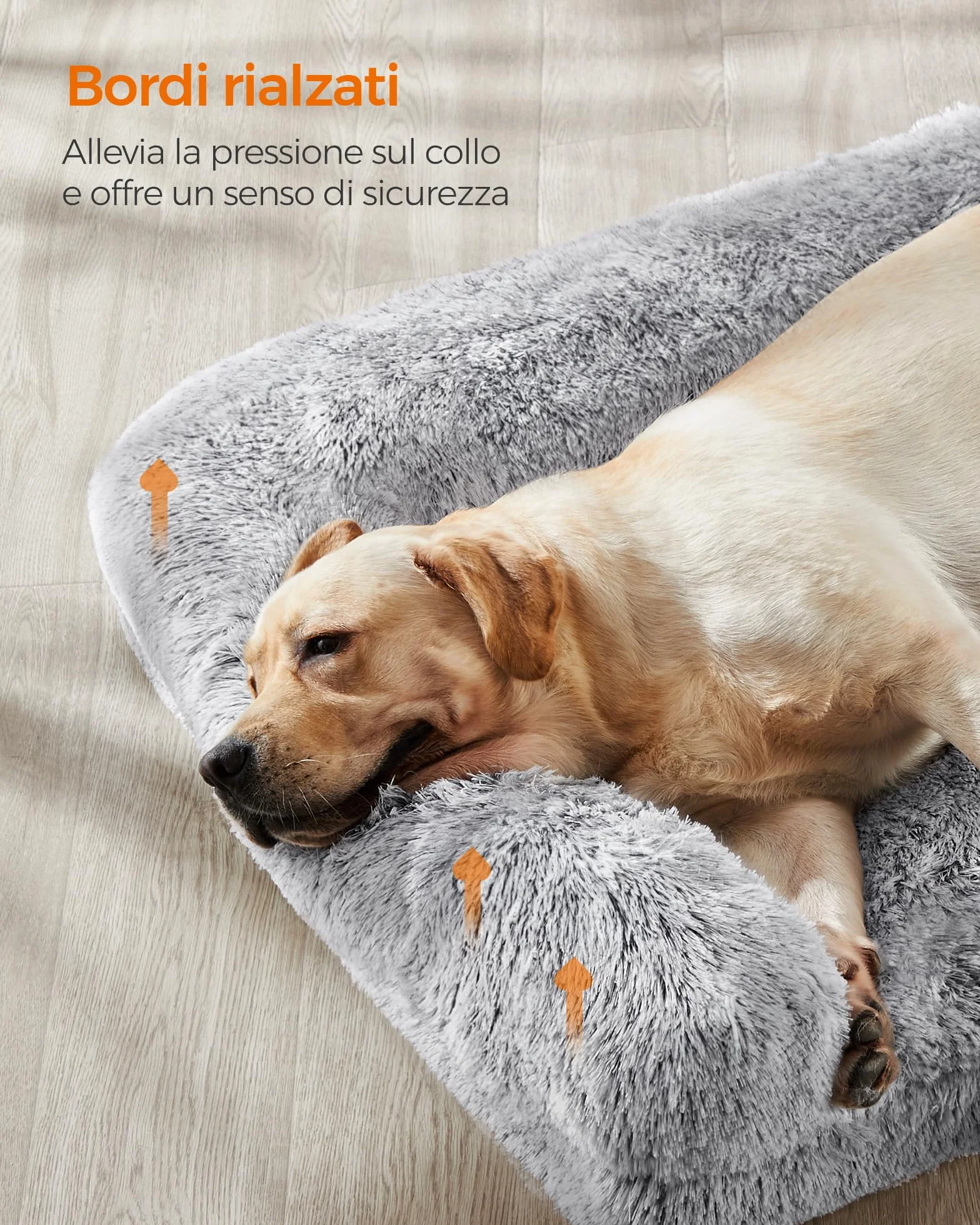 Feandrea FluffyHug Cuccia per Cani, Taglia XXL, Divano Letto per Cani di Taglia Grande, di Gommapiuma Ondulata, Copertura Lavabile Sfoderabile, 122 x 85 x 24 cm, Grigio Ombré PGW234G01
