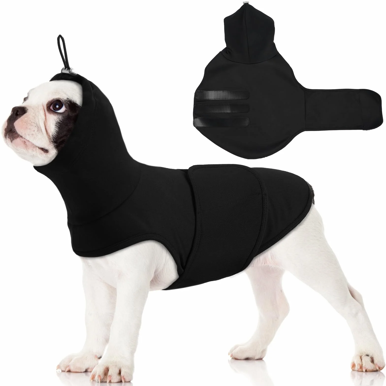 Giacca Antistress Calmante per Cani con Copri Orecchie, Nero XS